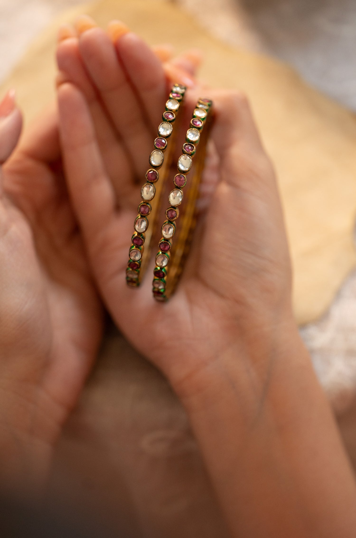 Aina Pink Kundan Bangles - Set Of 2