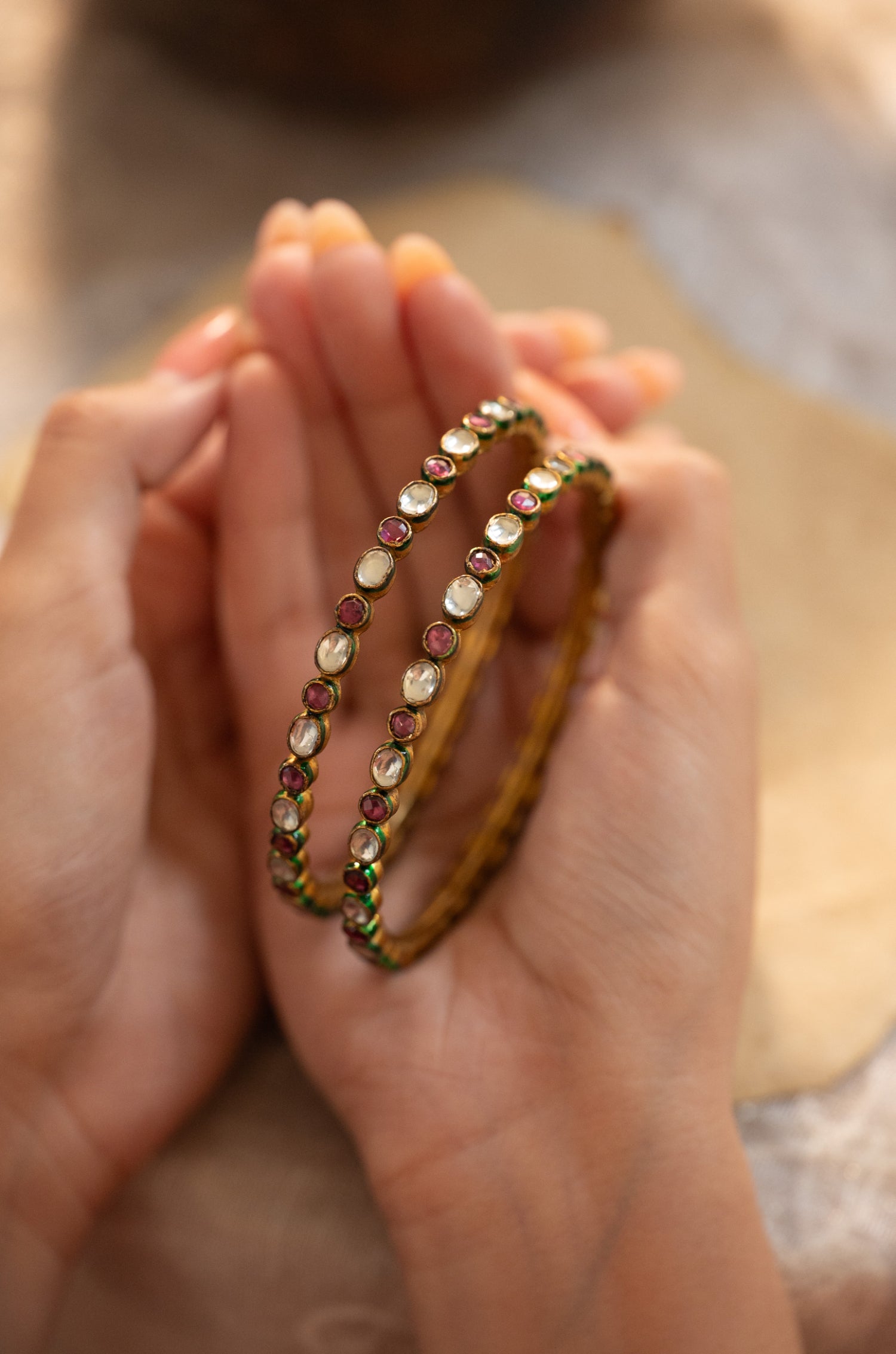 Aina Pink Kundan Bangles - Set Of 2