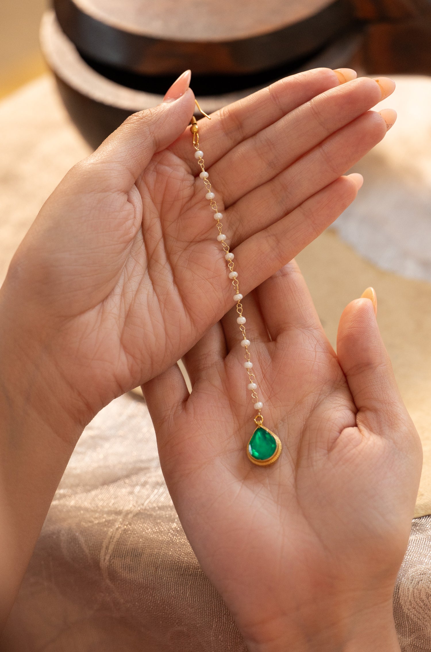 Paridhi Green Kundan Maang Tikka