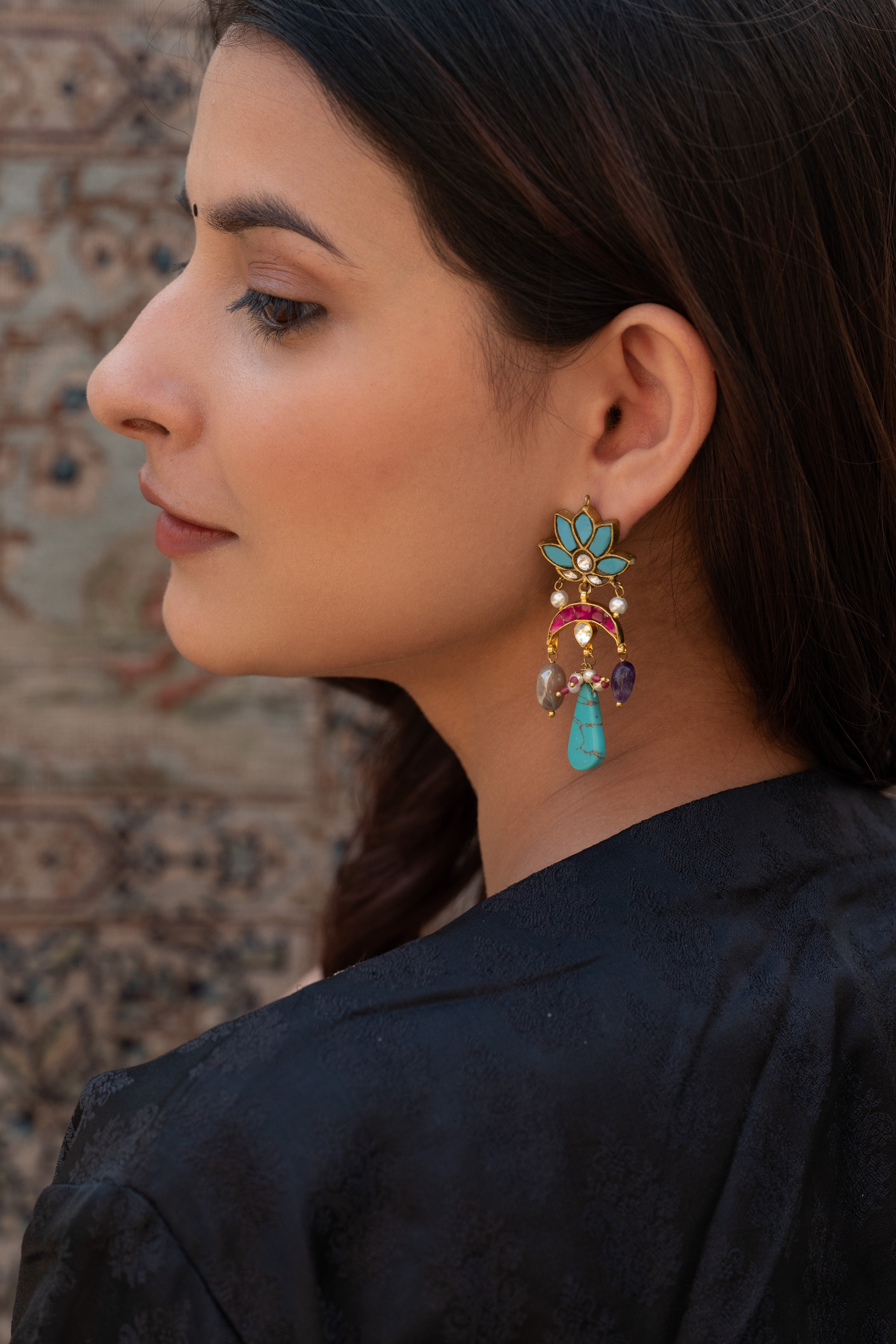 Trina Turquoise Kundan Earrings