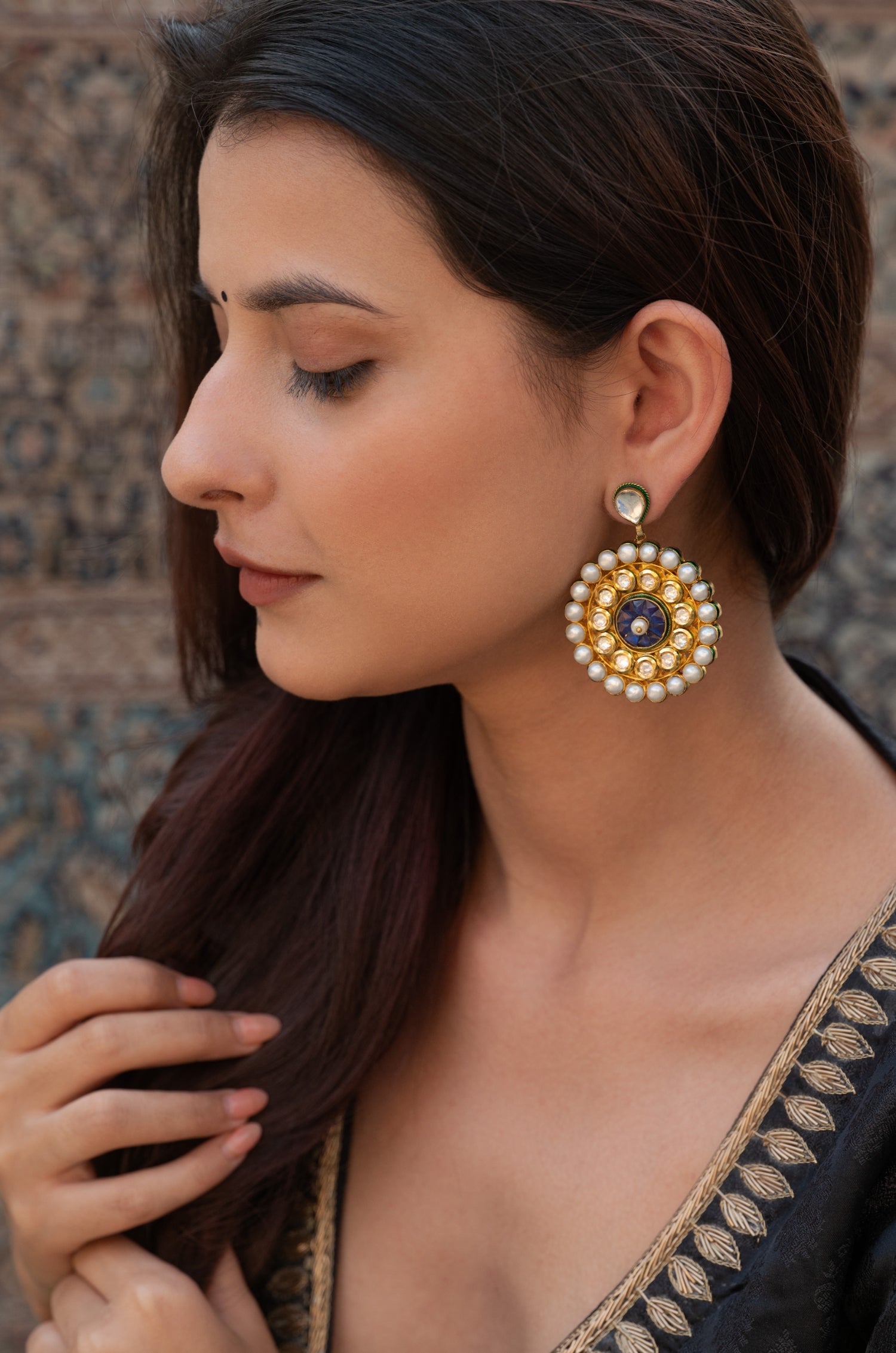 Sunidhi Blue Kundan Earrings