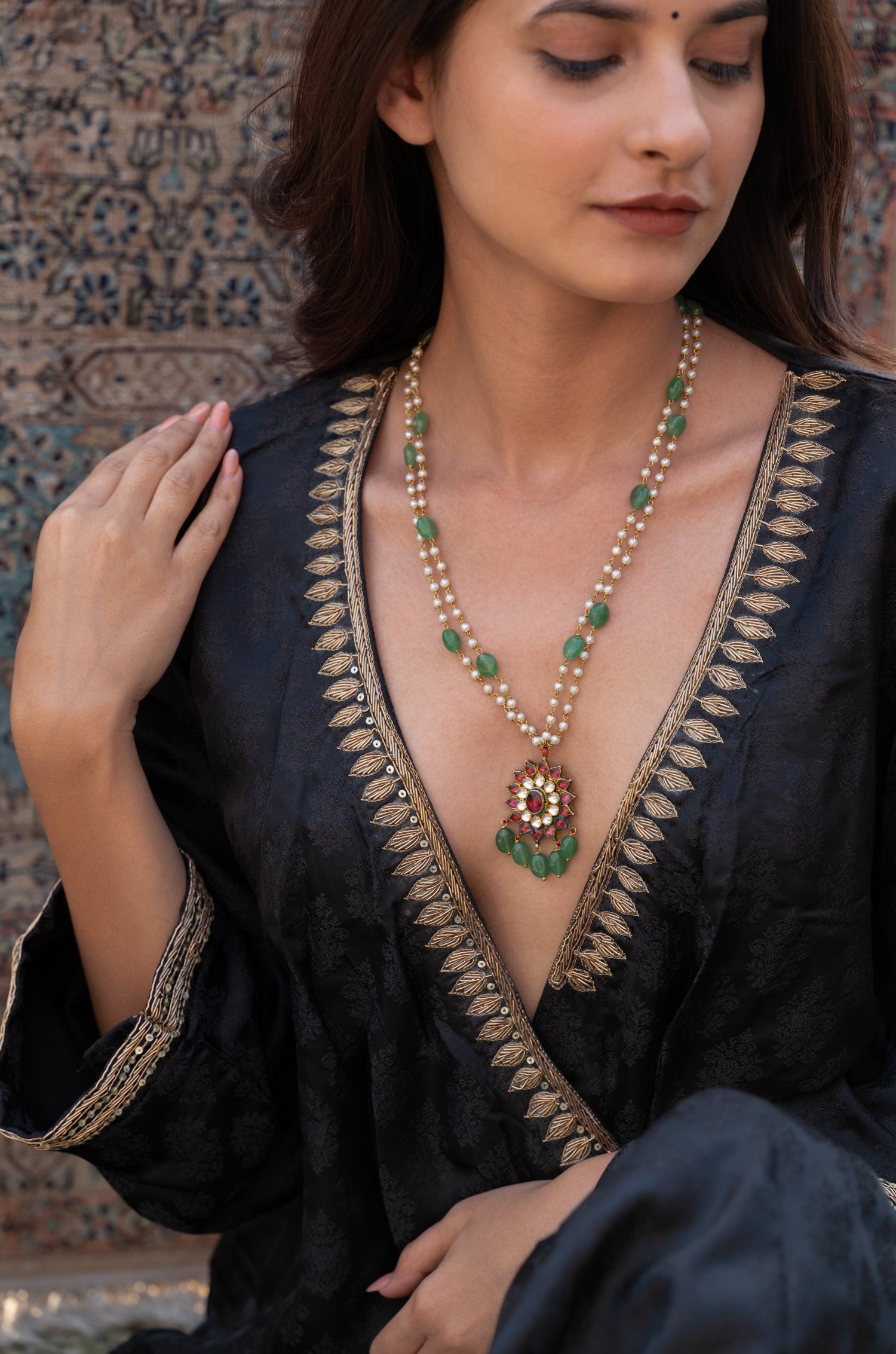 Yashwi Mint Kundan Necklace
