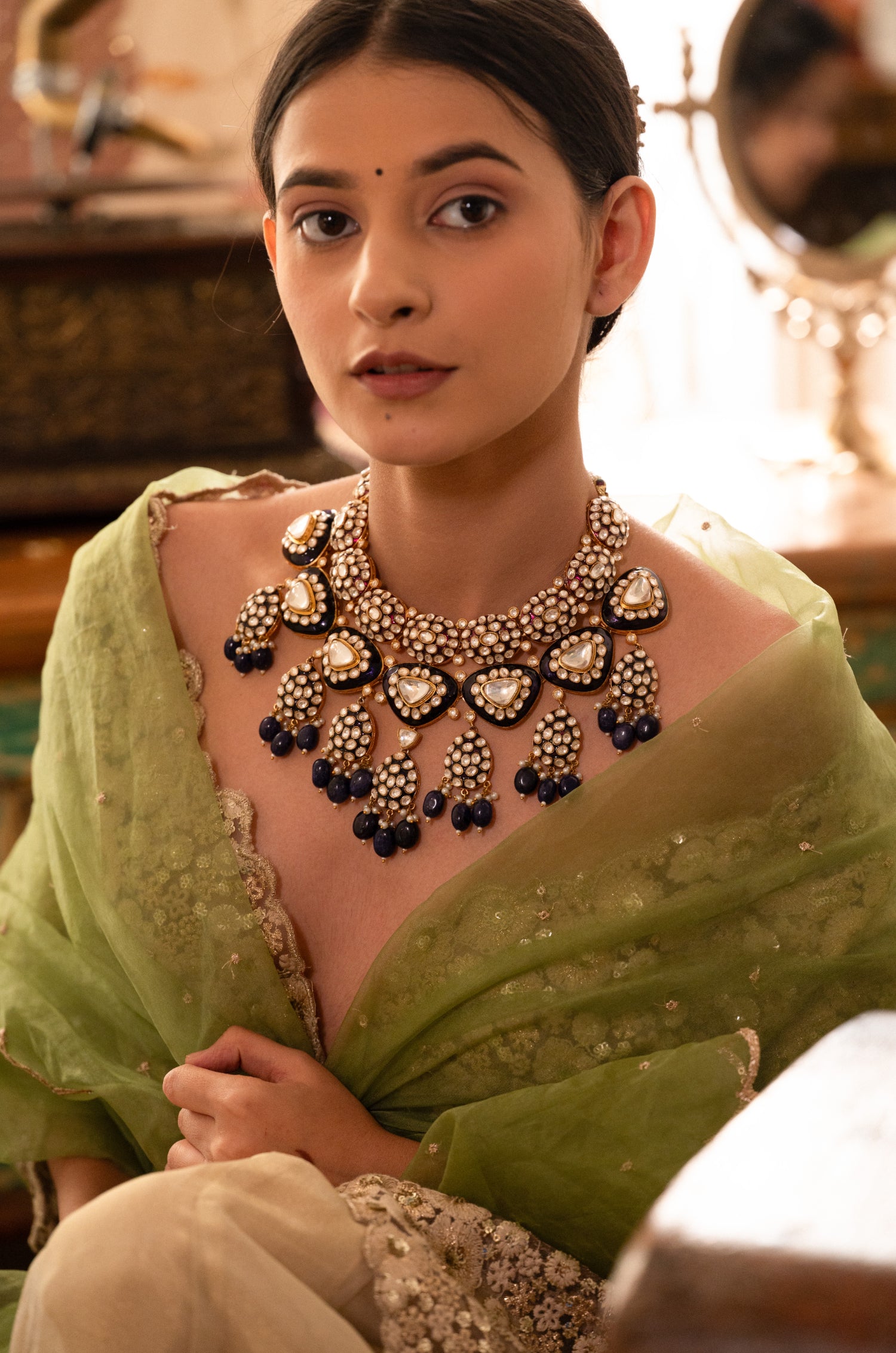 Charvi  Blue Polki Necklace Set