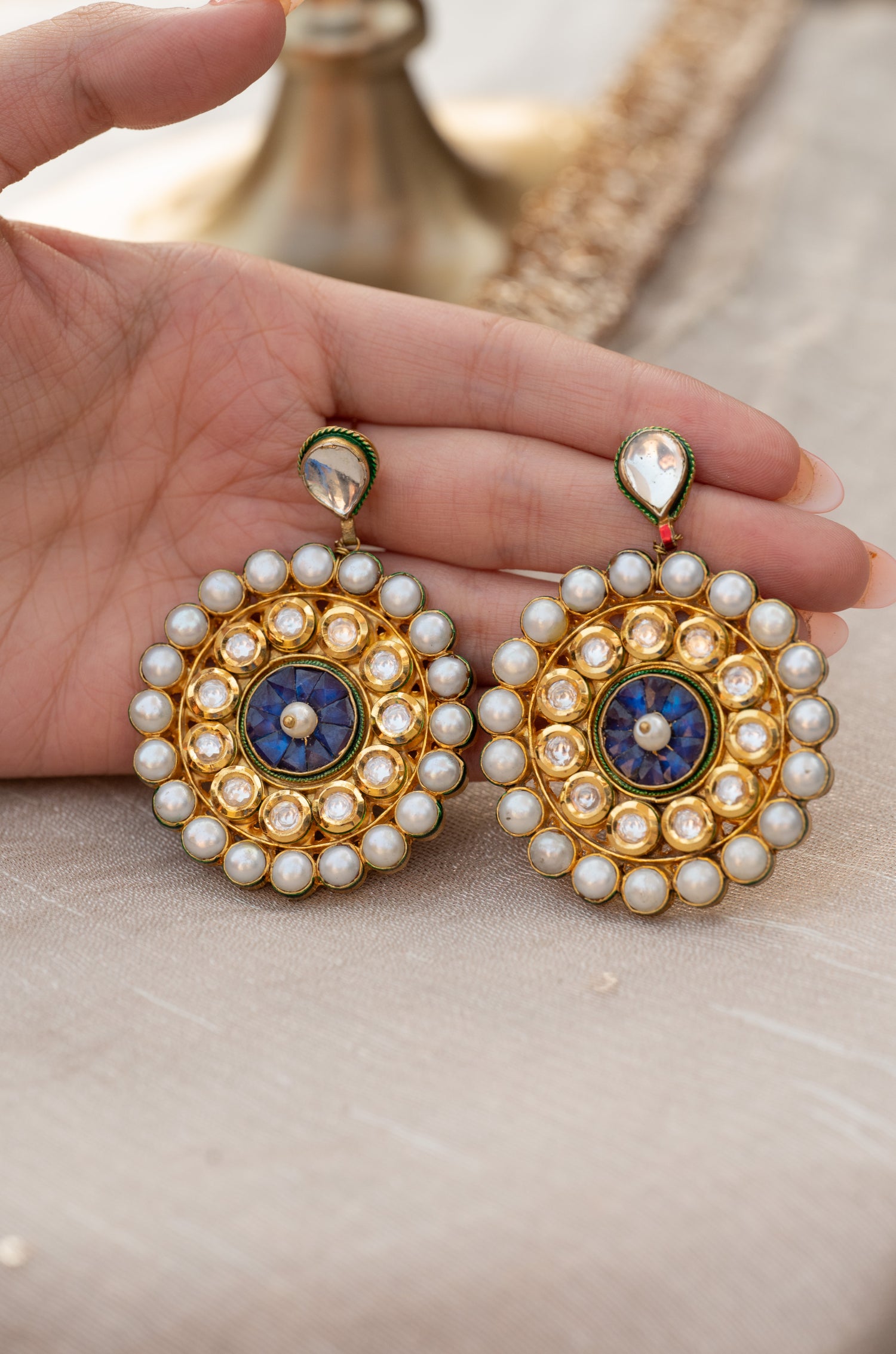 Sunidhi Blue Kundan Earrings
