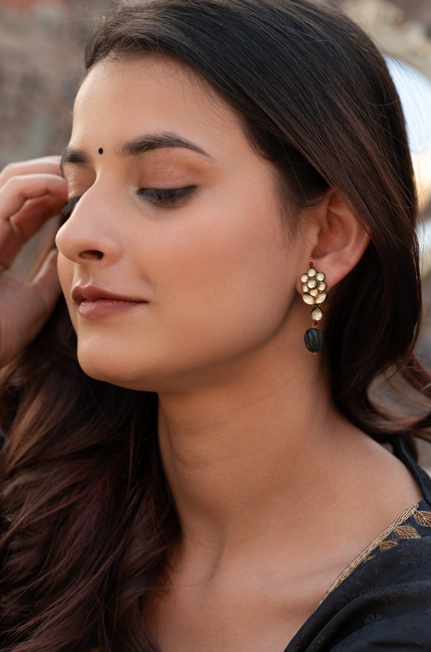 Sia Green Kundan Earrings