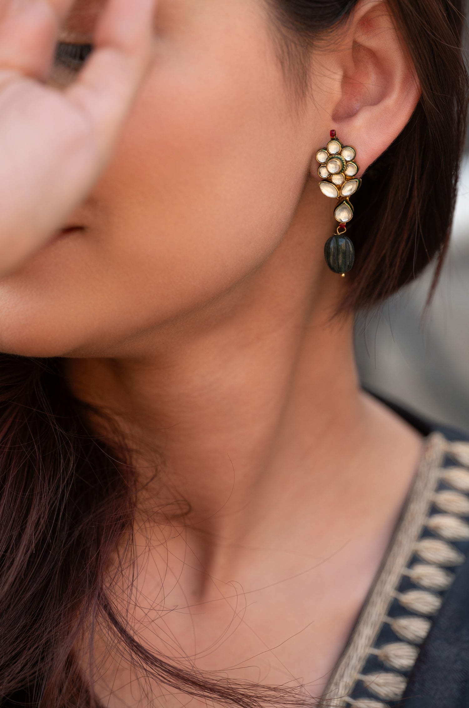 Sia Green Kundan Earrings