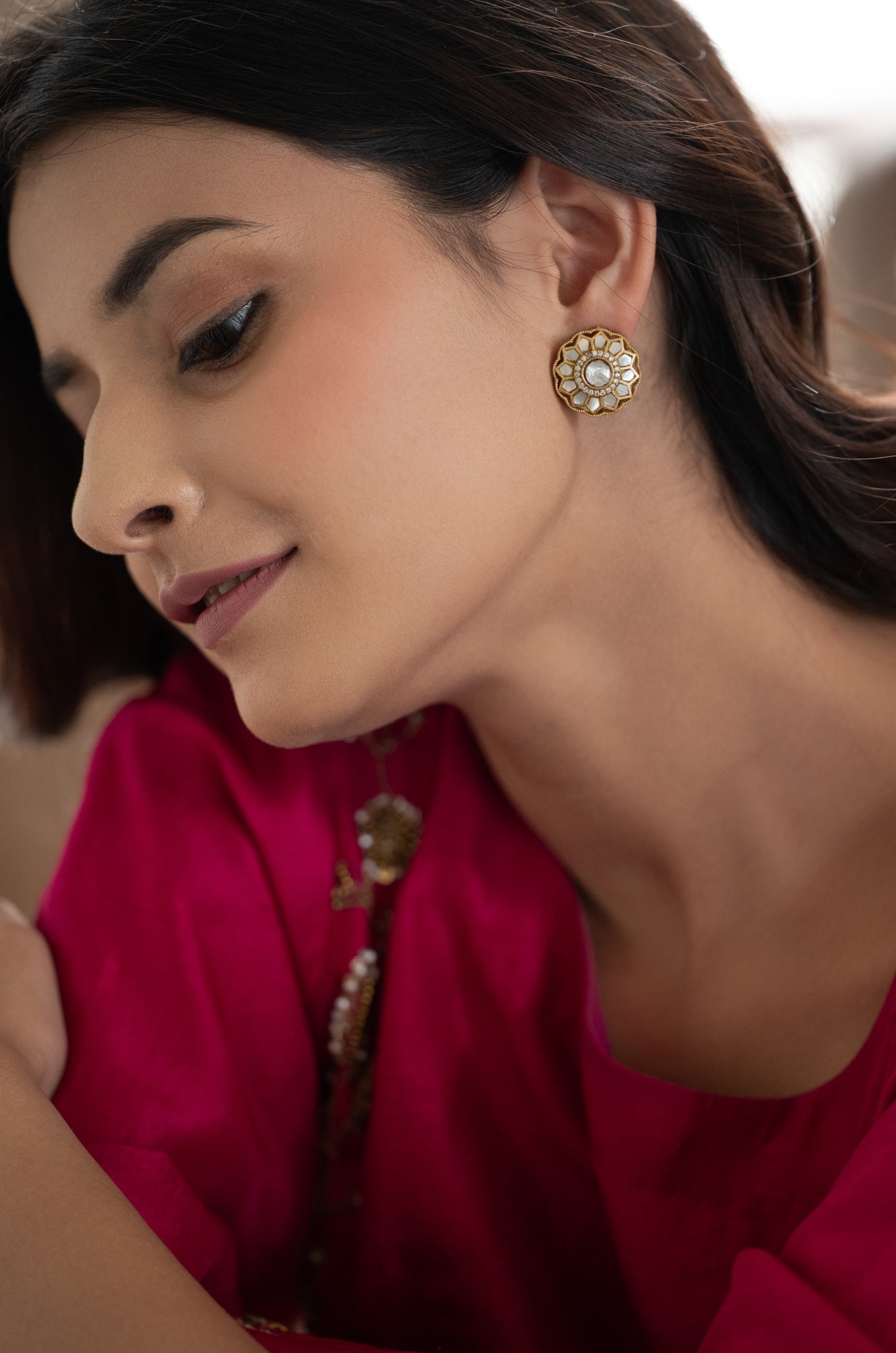 Yuri Mother of Pearl Polki Studs