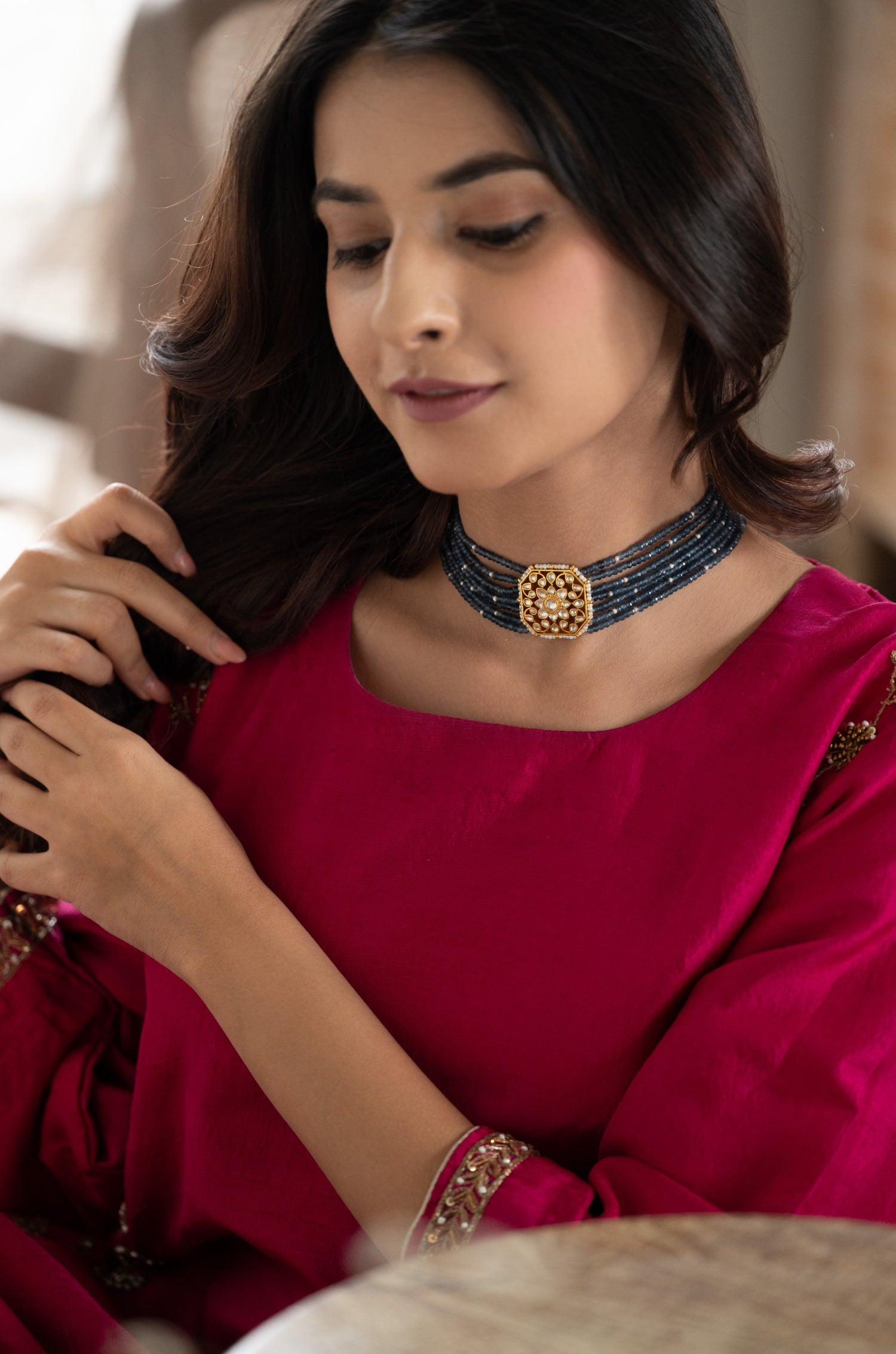 Nanika Blue Polki Choker