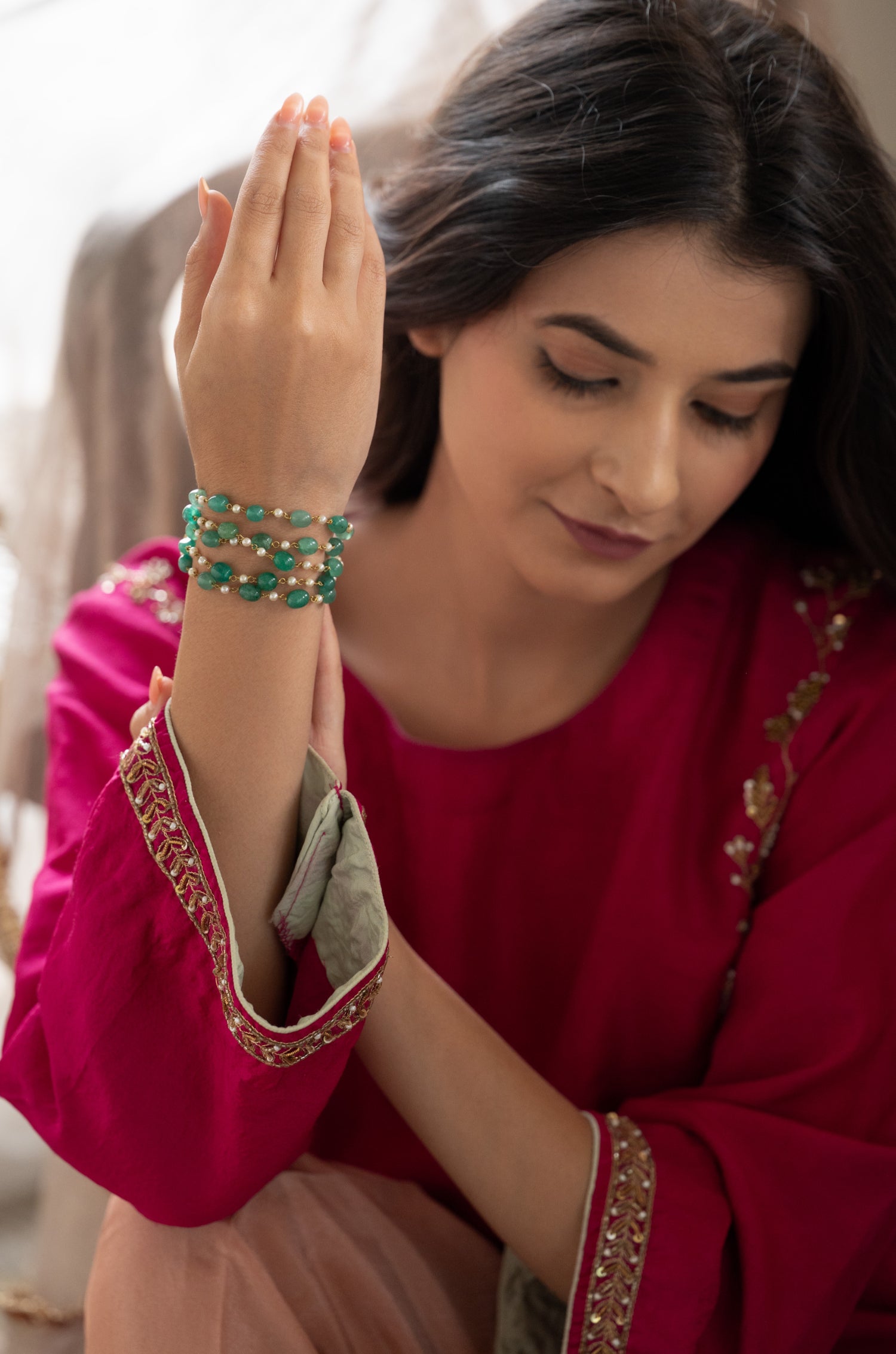 Bhavya Mint Stone Bracelet