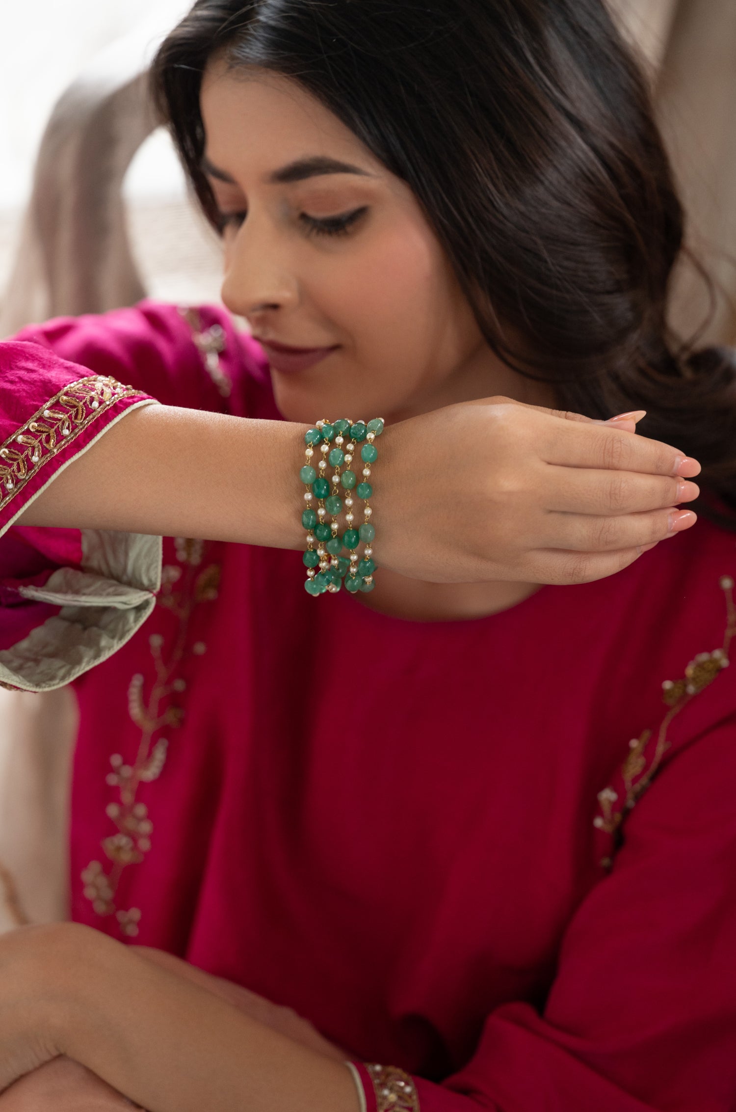 Bhavya Mint Stone Bracelet