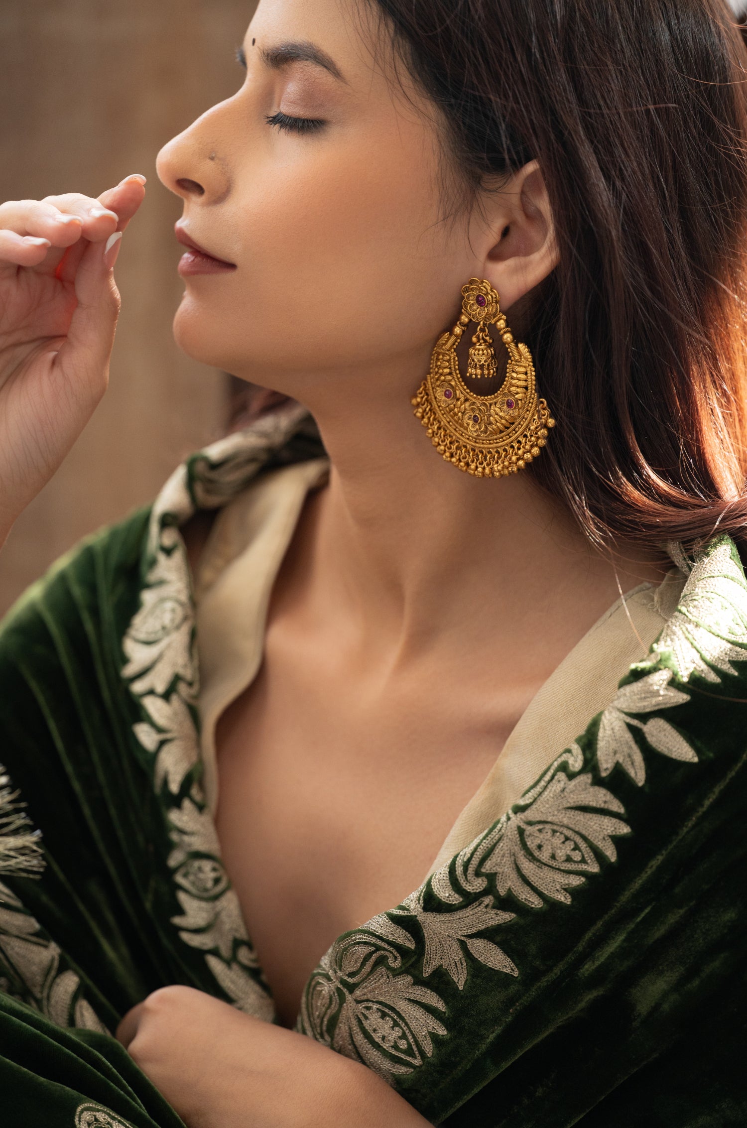 Ritika Temple Work Chandbali Earrings