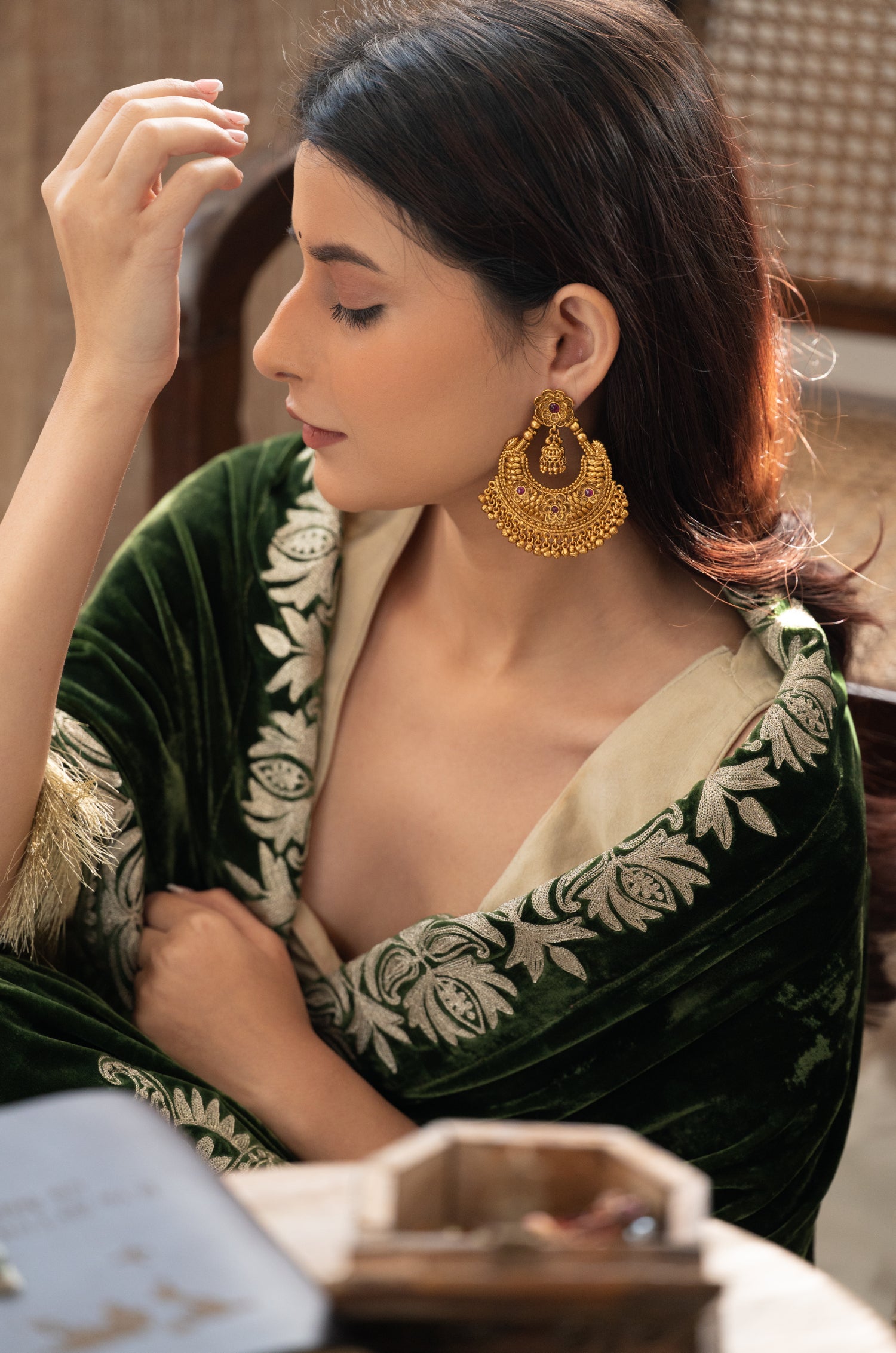 Ritika Temple Work Chandbali Earrings