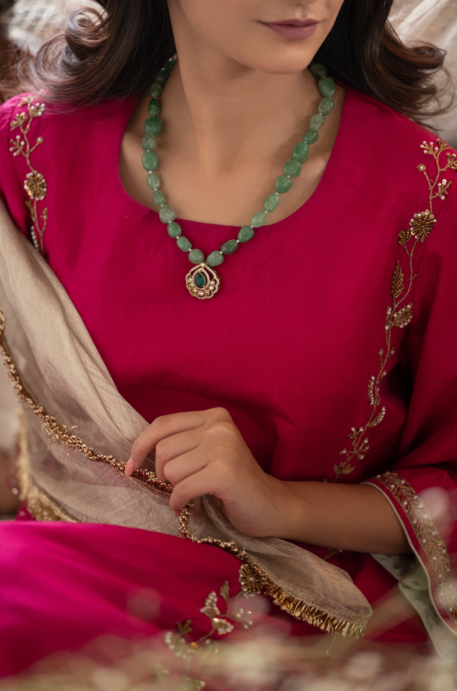 Umaira Green Kundan Necklace