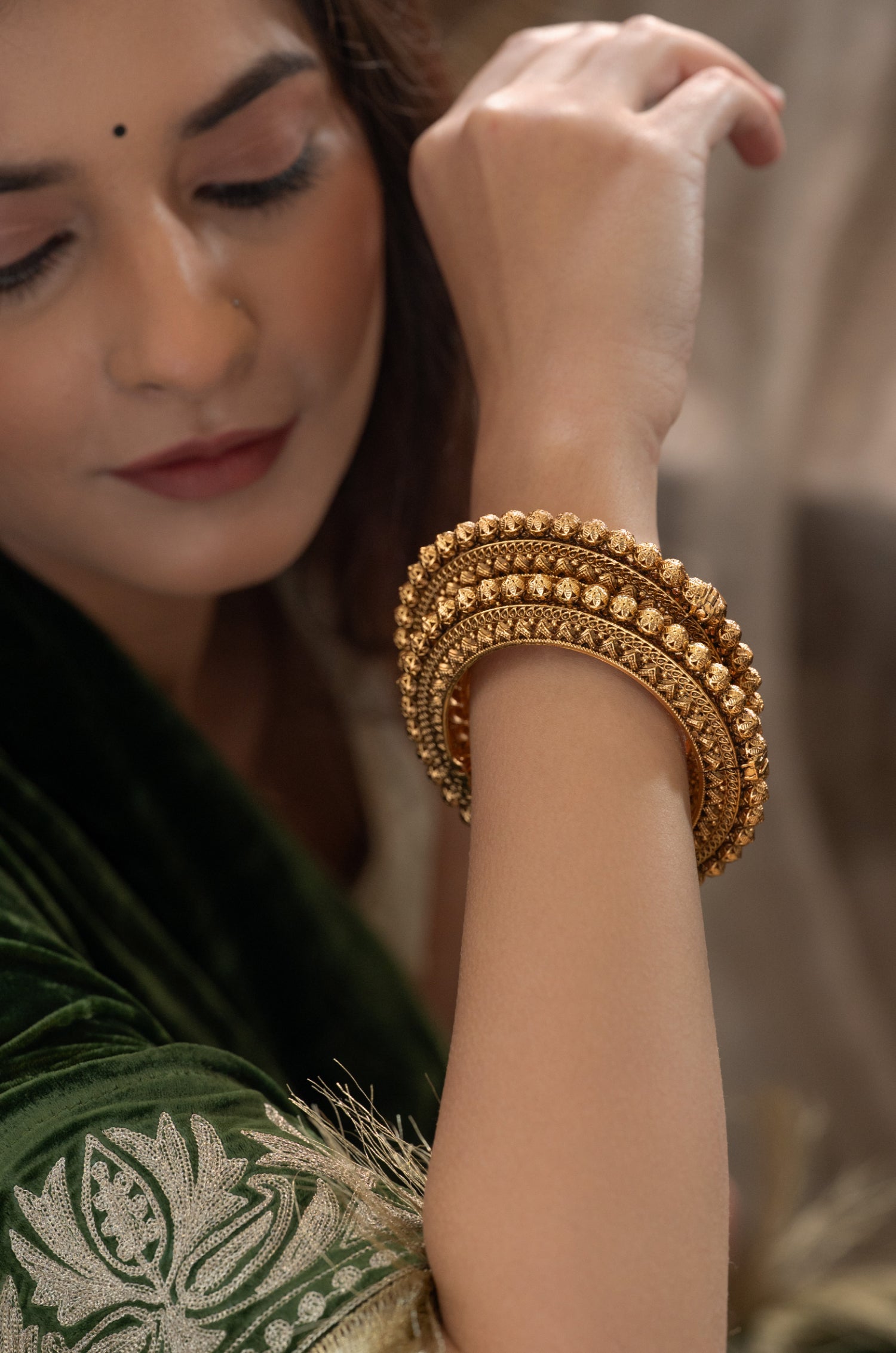 Naaz Temple Work Bangles - Set Of 2