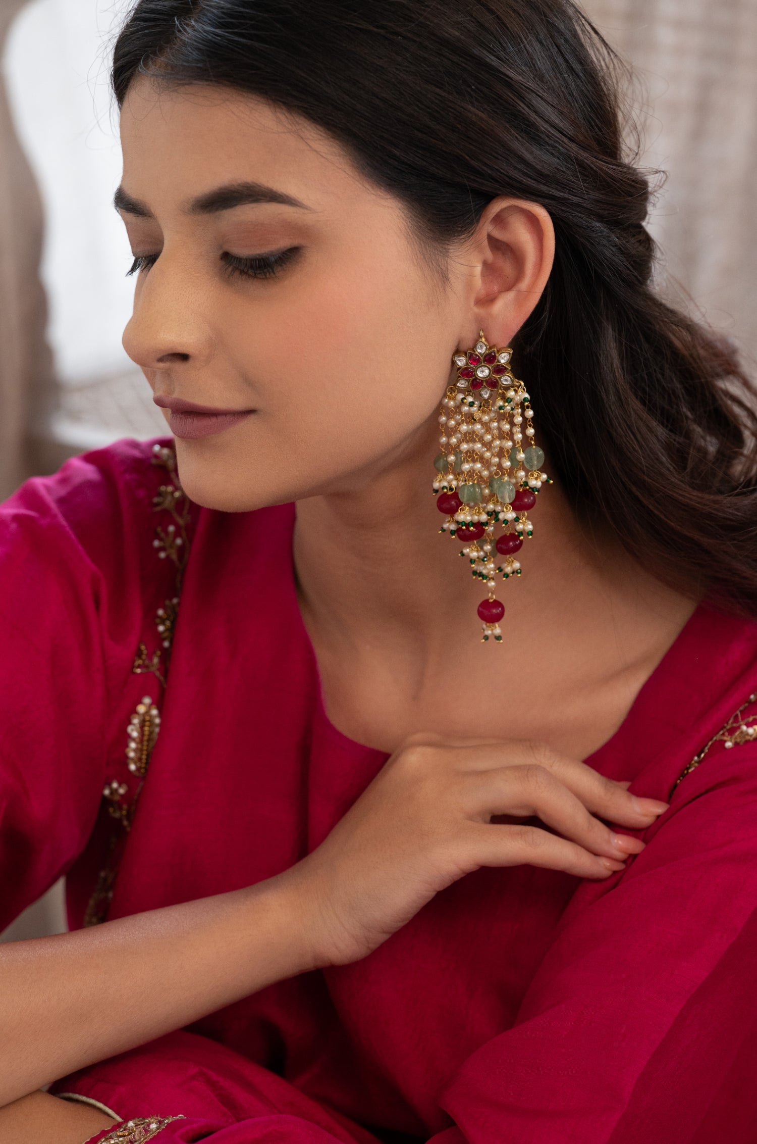 Amanya Pink Kundan Earrings