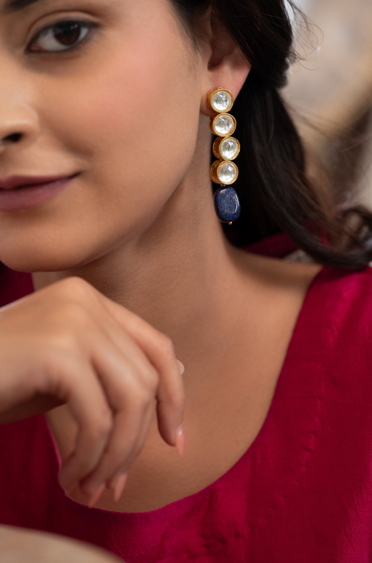 Oorvi Blue Kundan Earrings