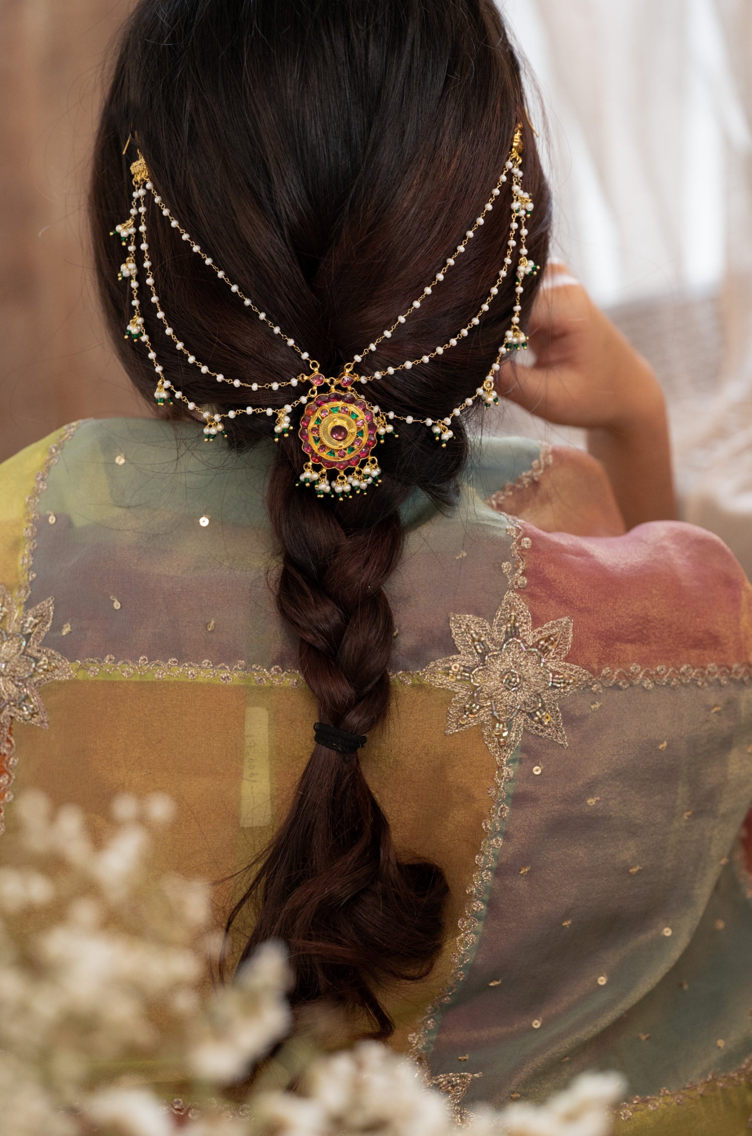 Wahira Pink Kundan Braid Pin