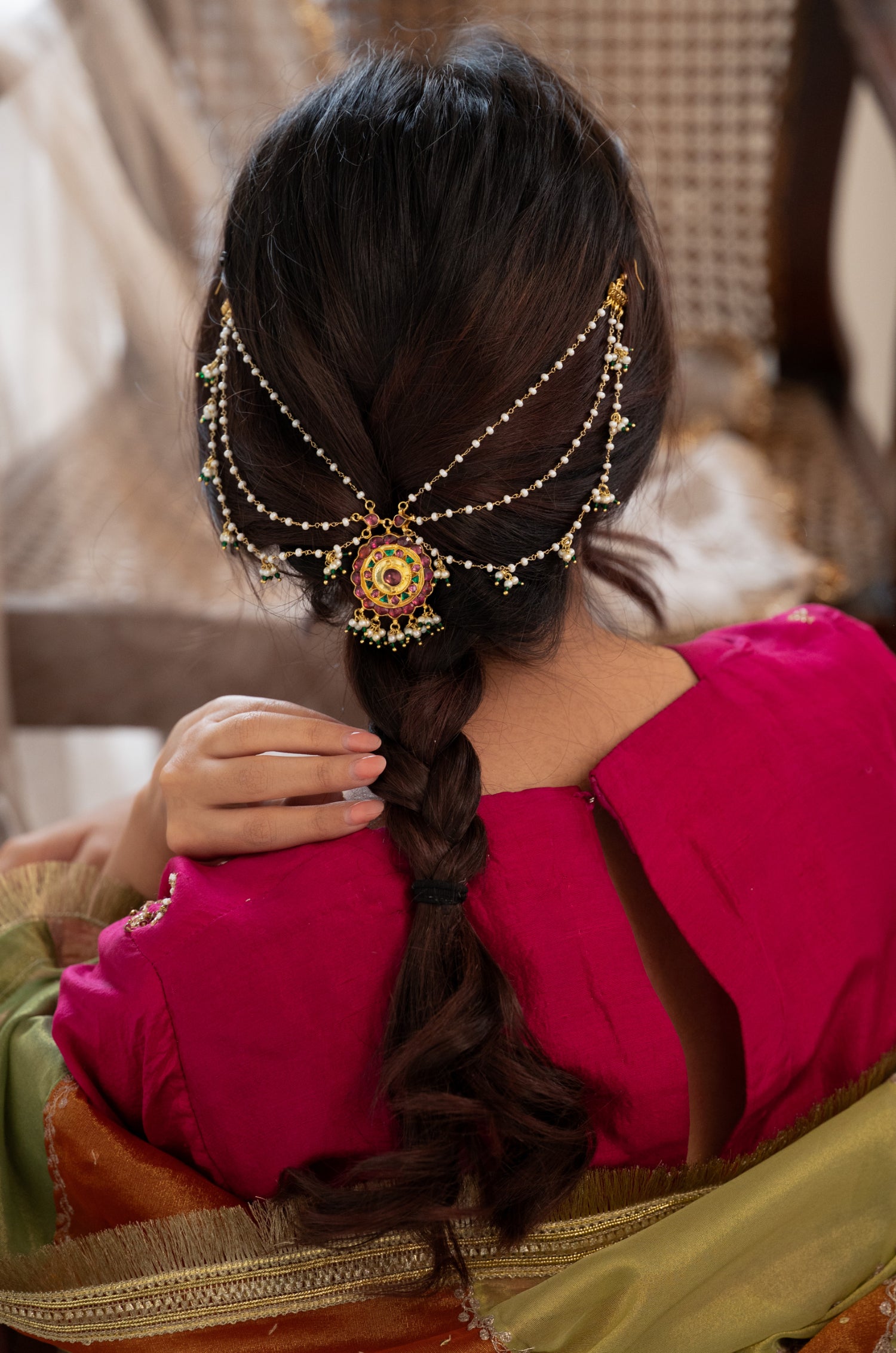 Wahira Pink Kundan Braid Pin