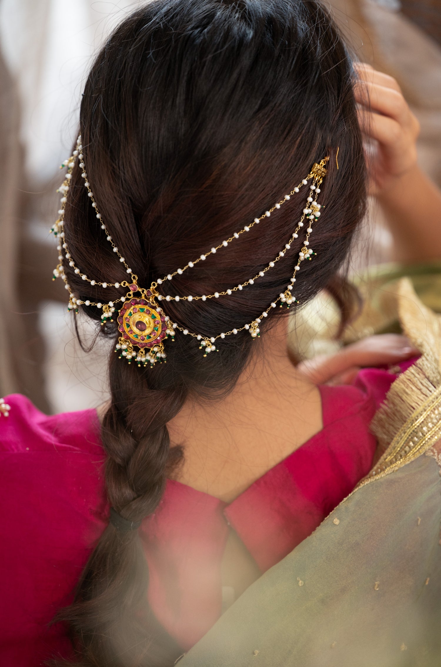 Wahira Pink Kundan Braid Pin