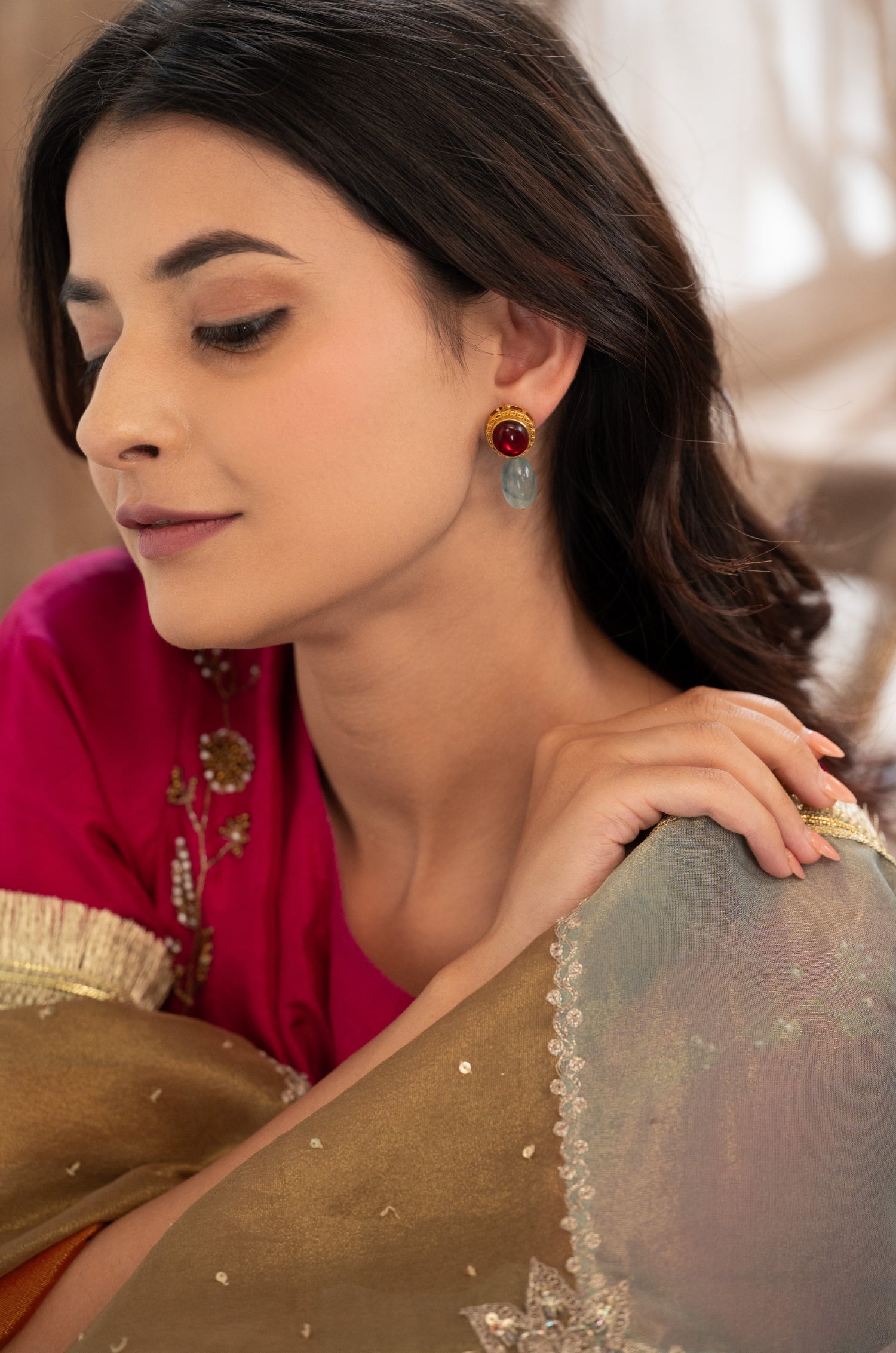Purva Red Drop Earrings