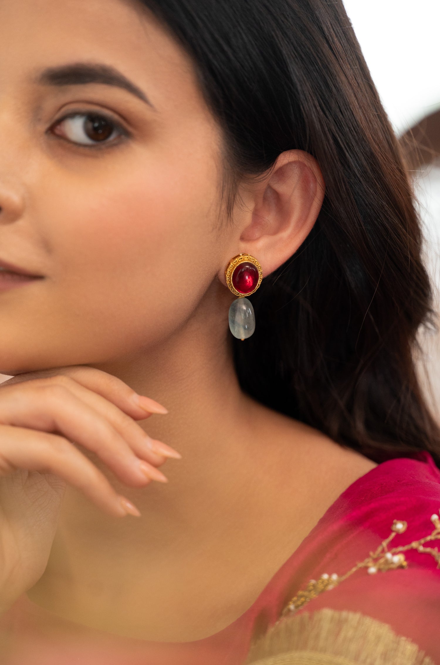 Purva Red Drop Earrings