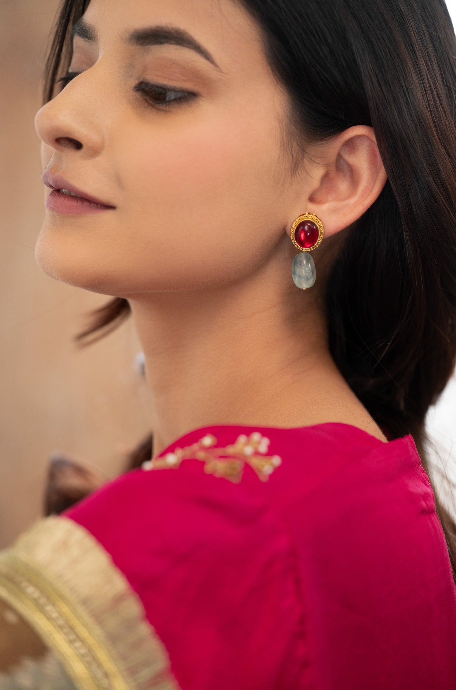 Purva Red Drop Earrings