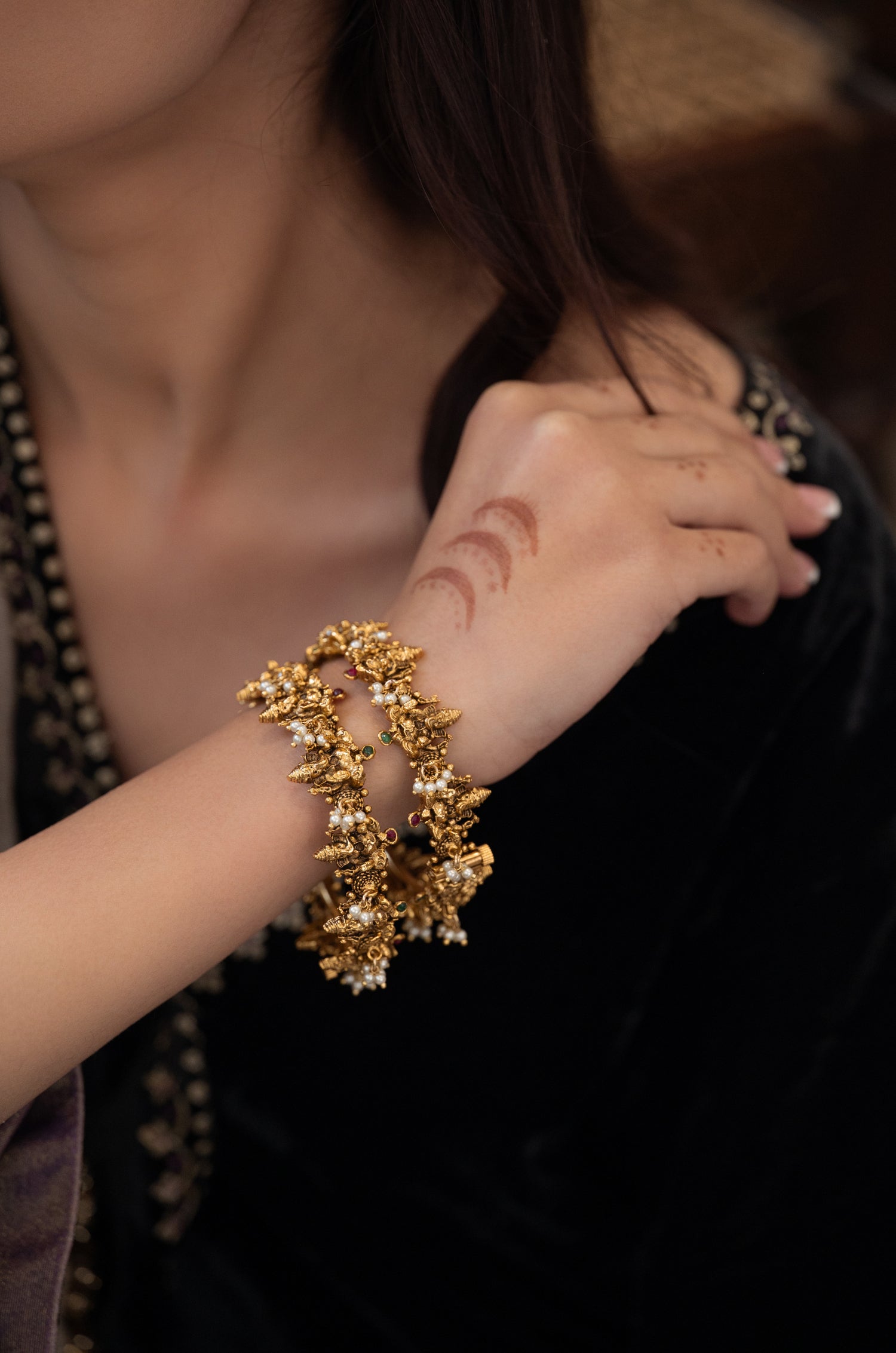 Laila Temple Work Bangles - Set Of 2