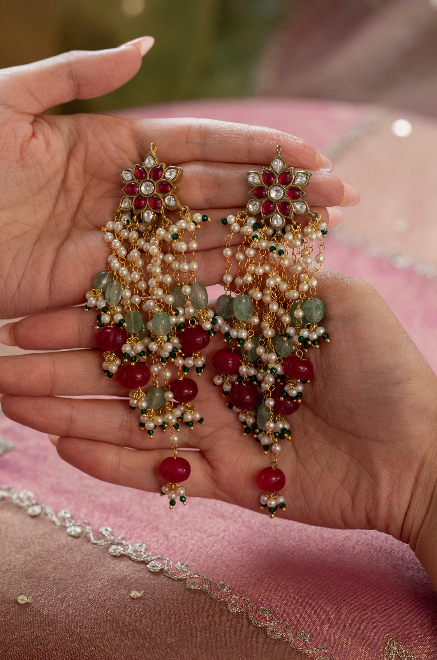 Amanya Pink Kundan Earrings