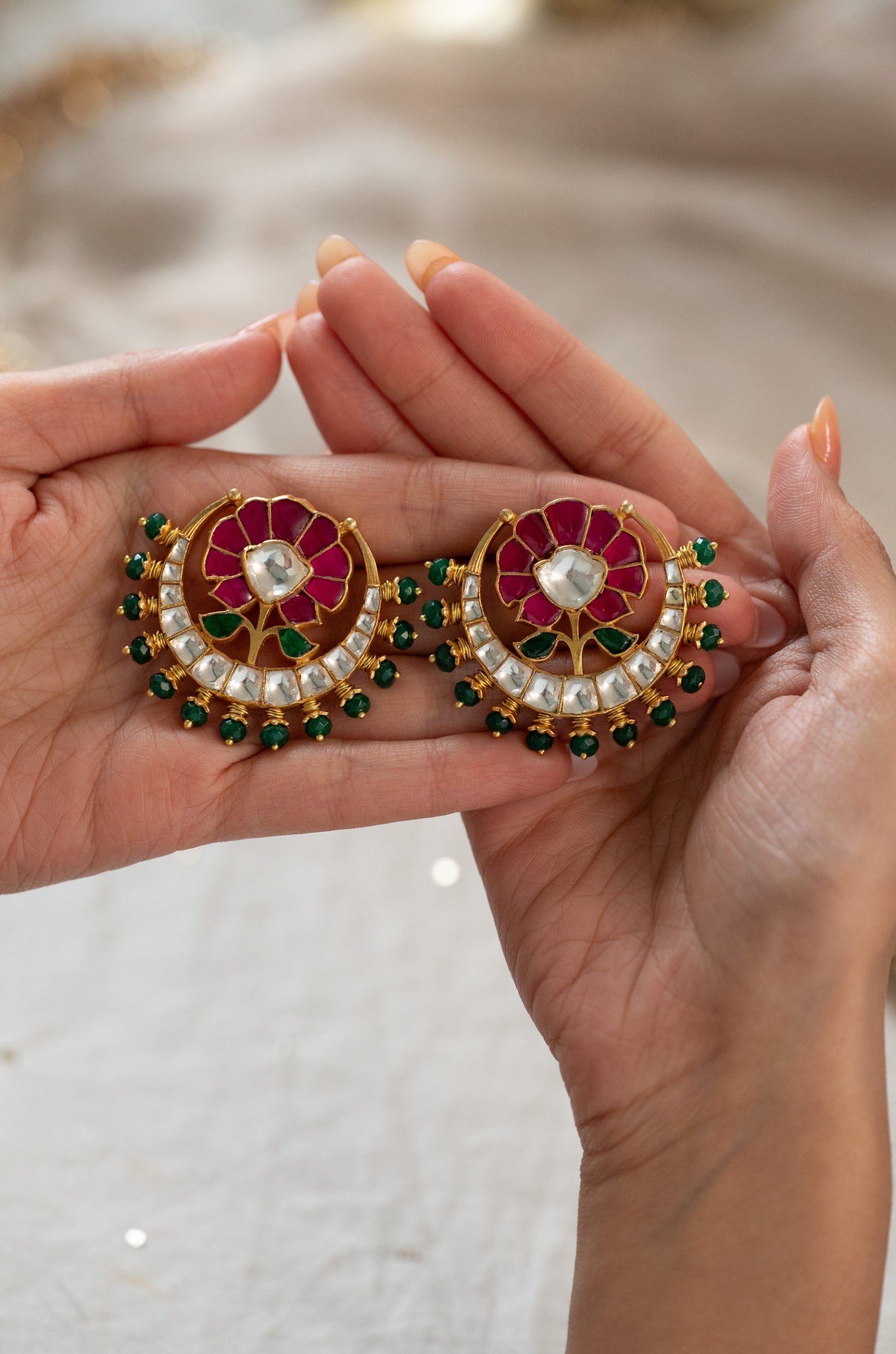 Enara Pink Kundan Earrings