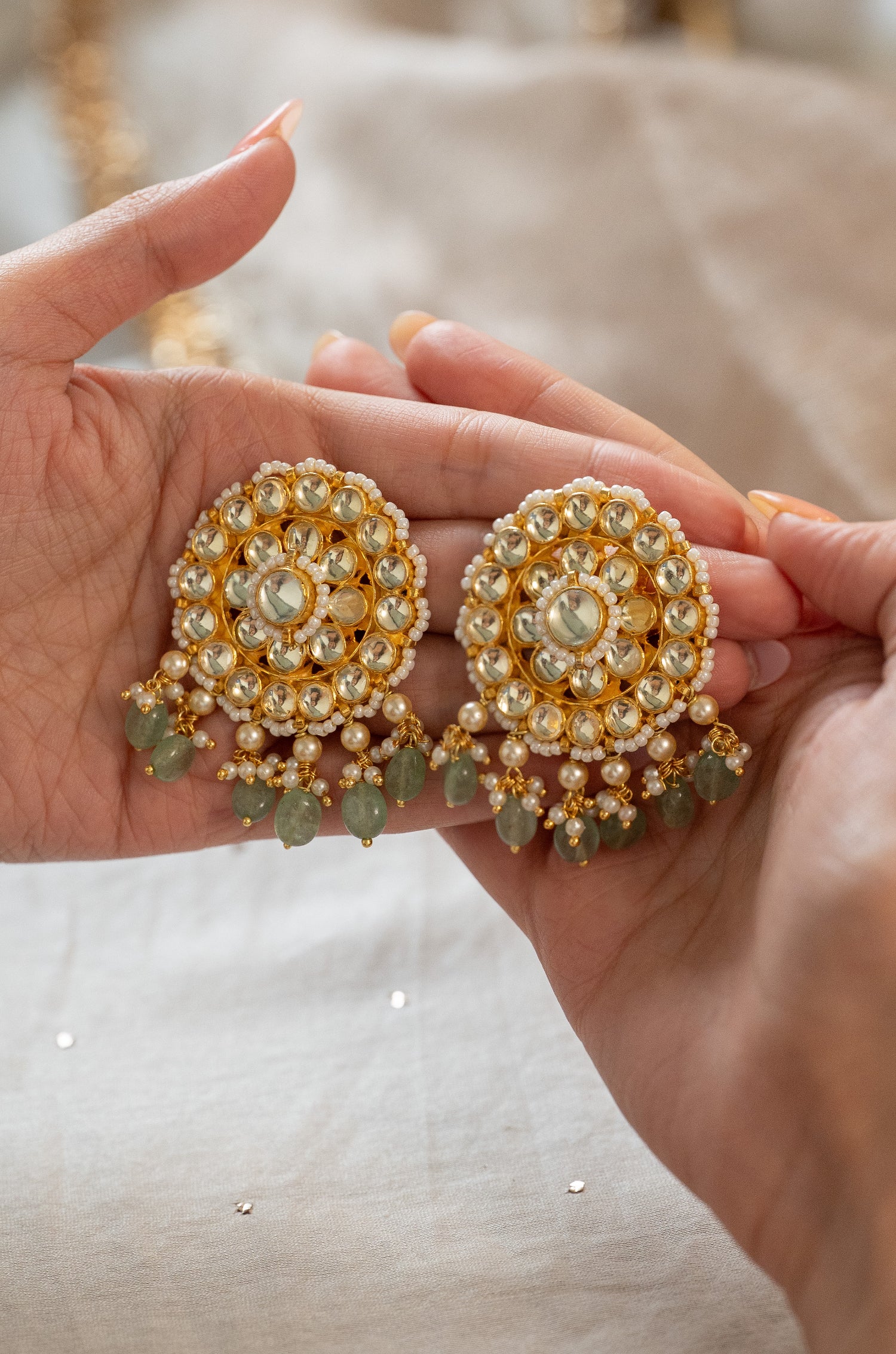 Kavya Mint Kundan Earrings