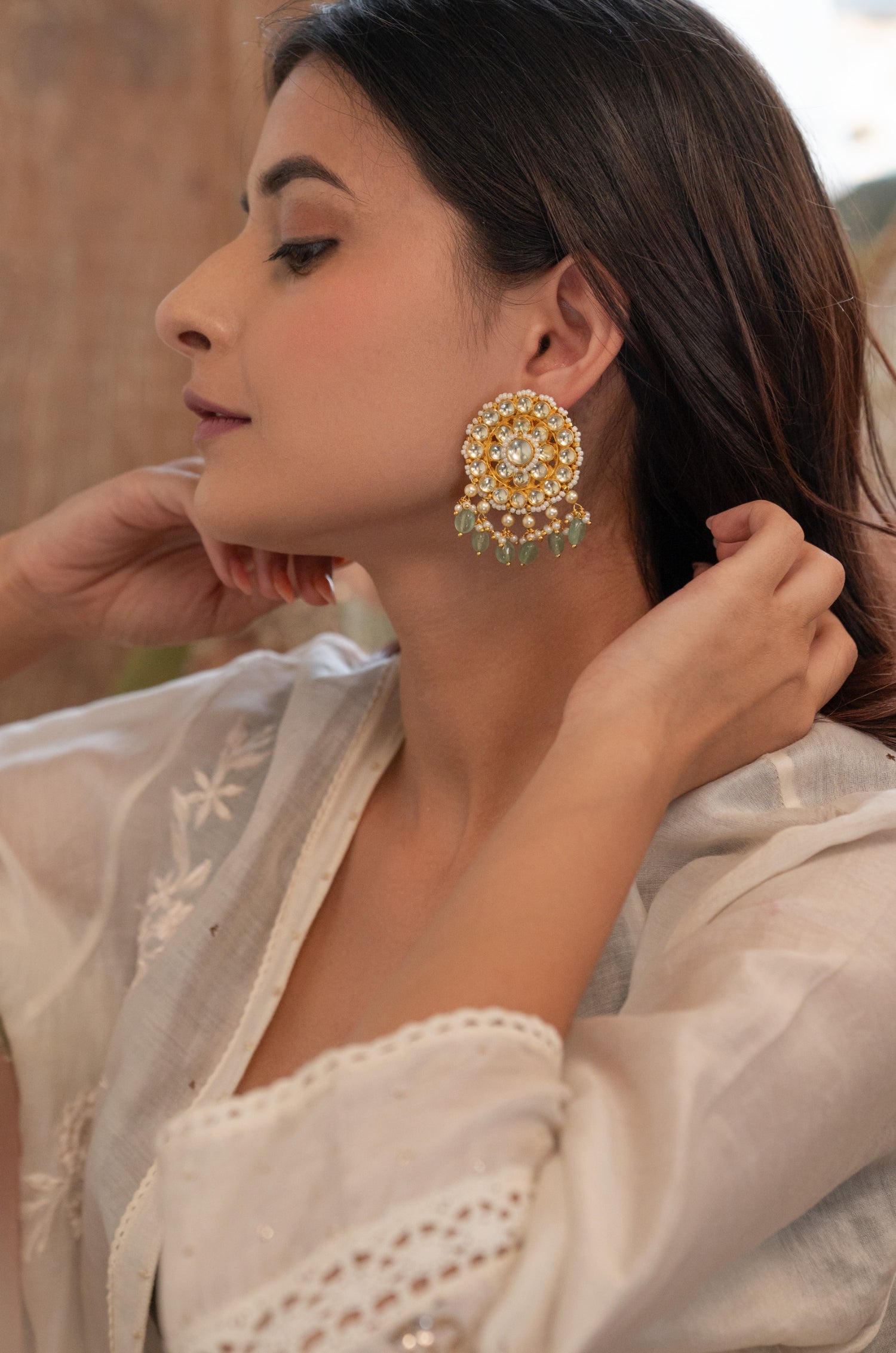 Kavya Mint Kundan Earrings