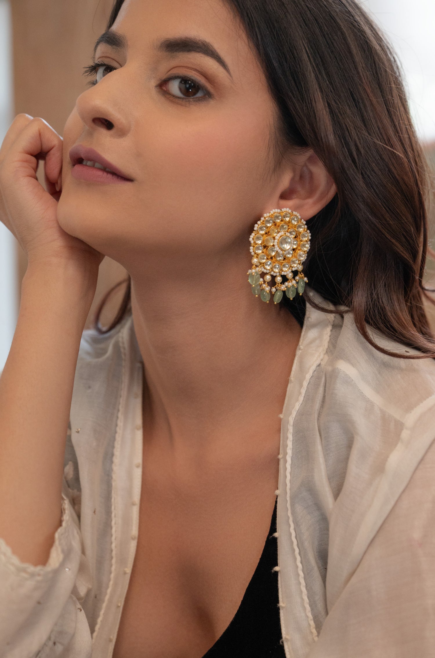 Kavya Mint Kundan Earrings