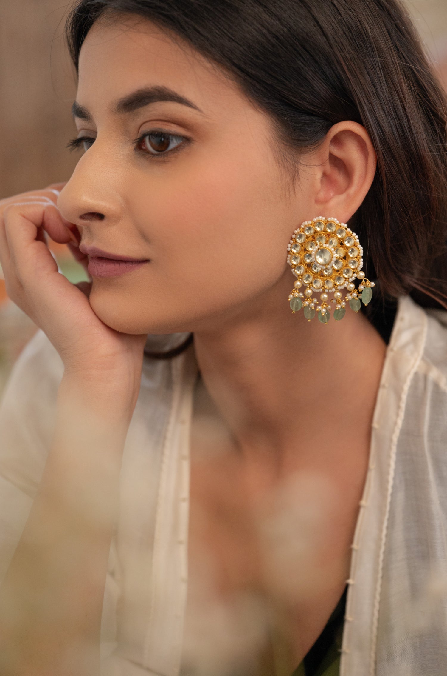 Kavya Mint Kundan Earrings