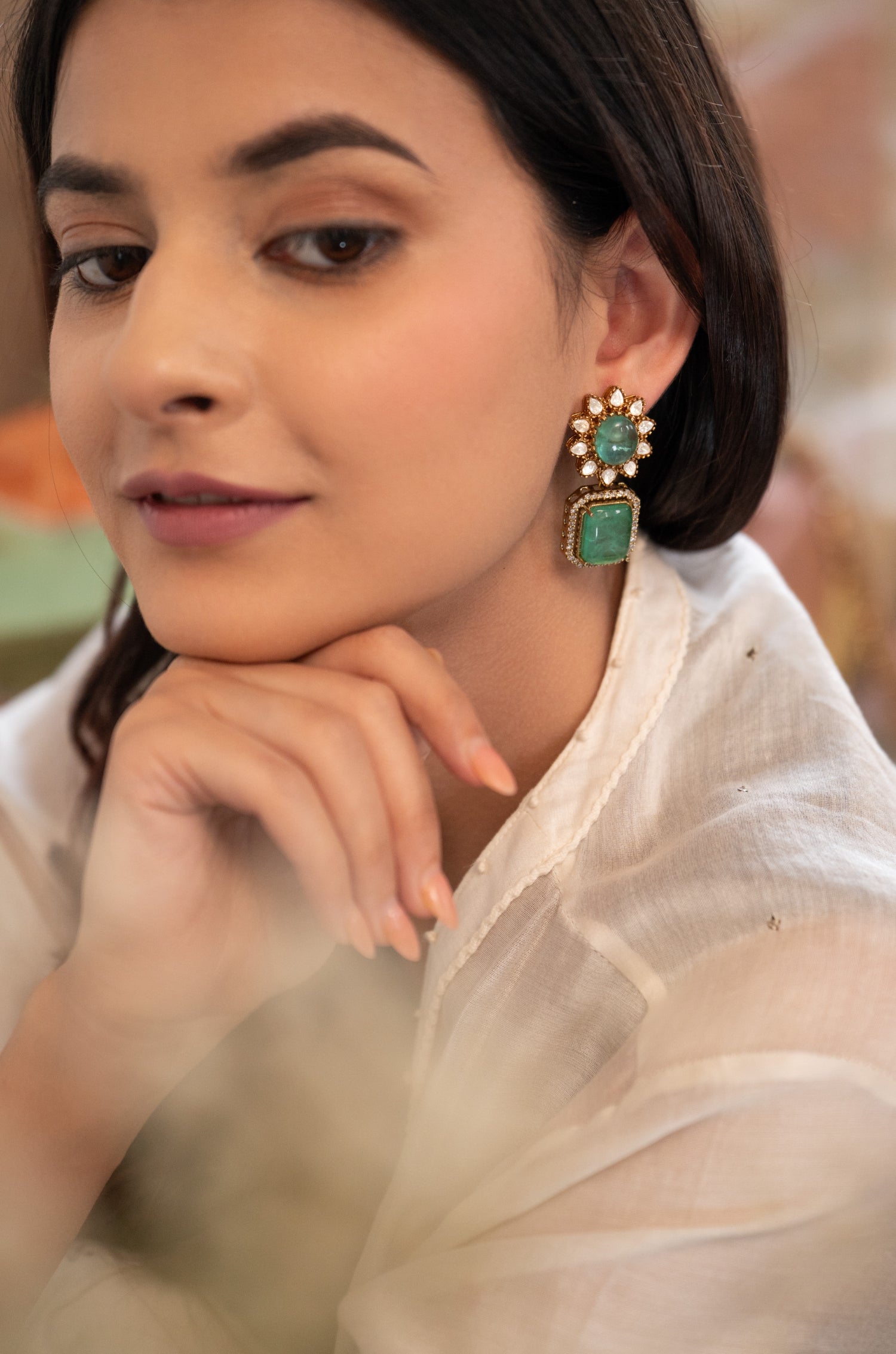 Devina Mint Polki Earrings