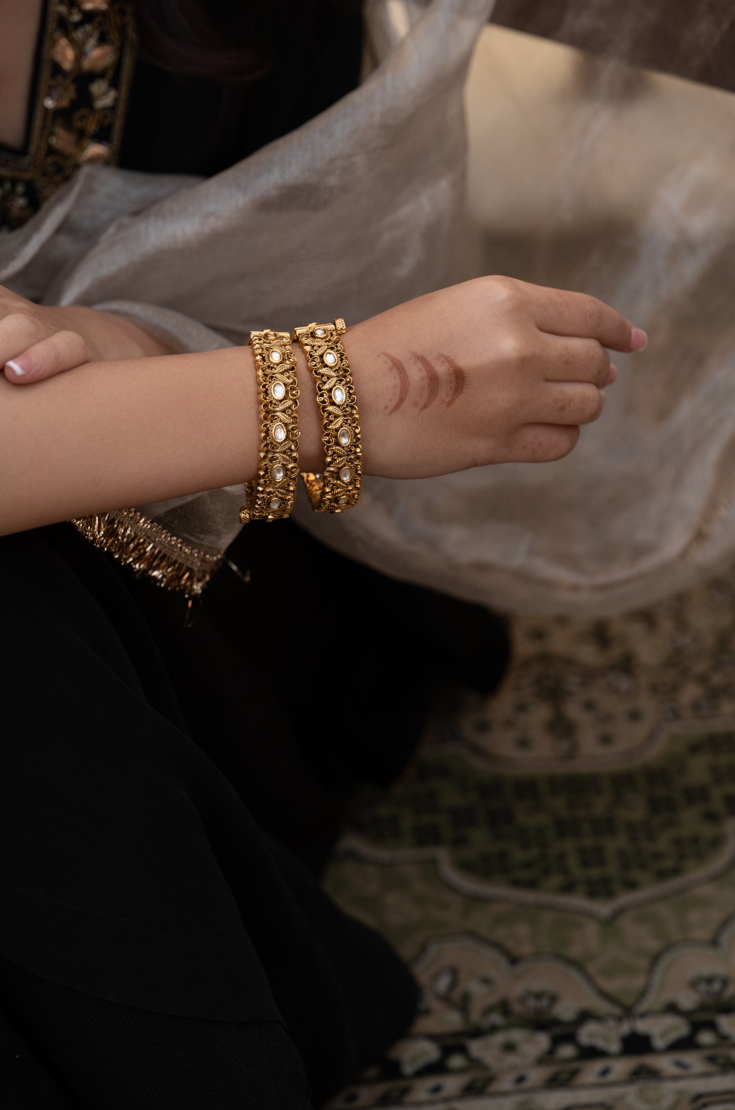 Pankh Temple Work Bangles - Set Of 2