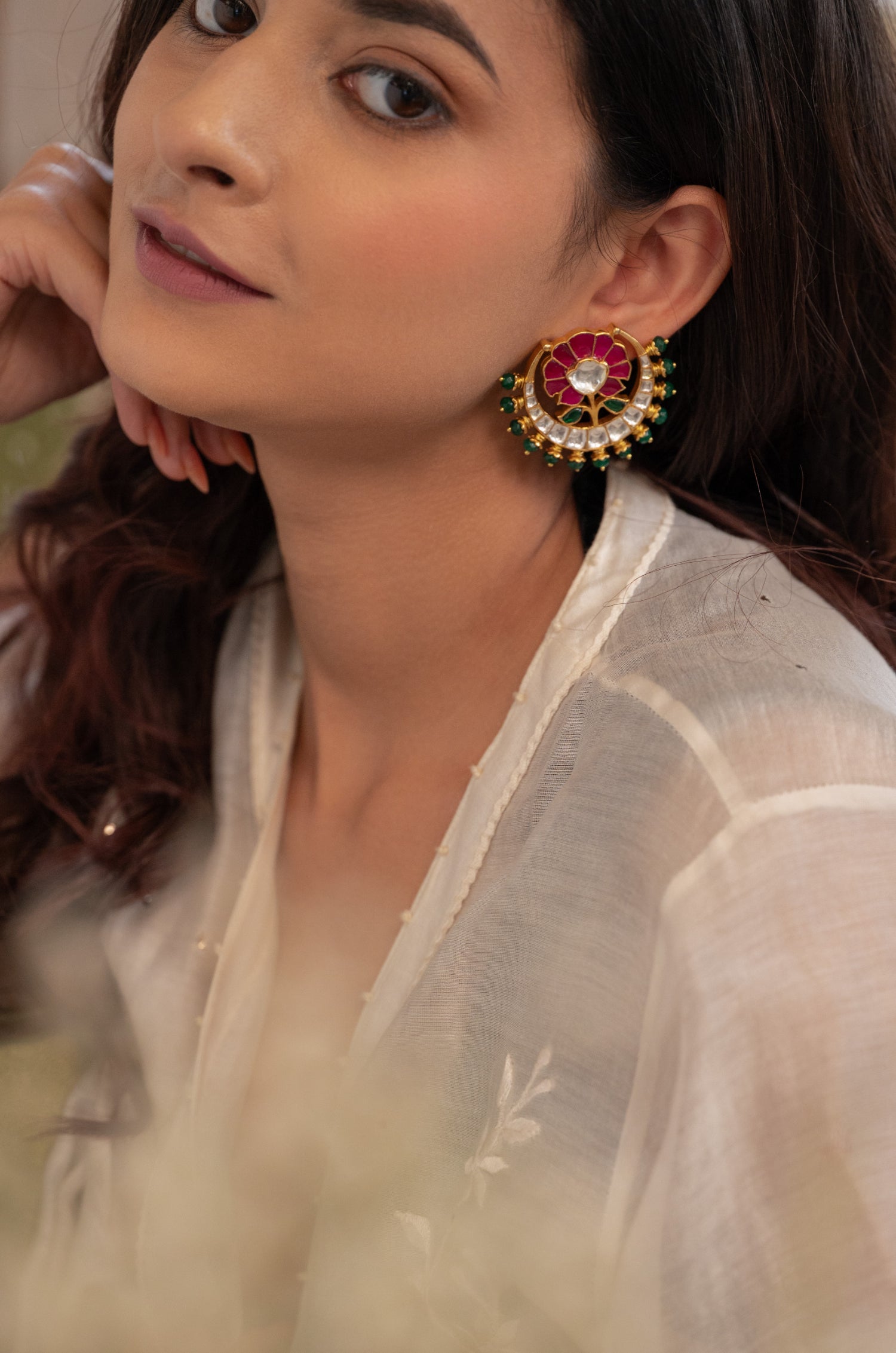 Enara Pink Kundan Earrings