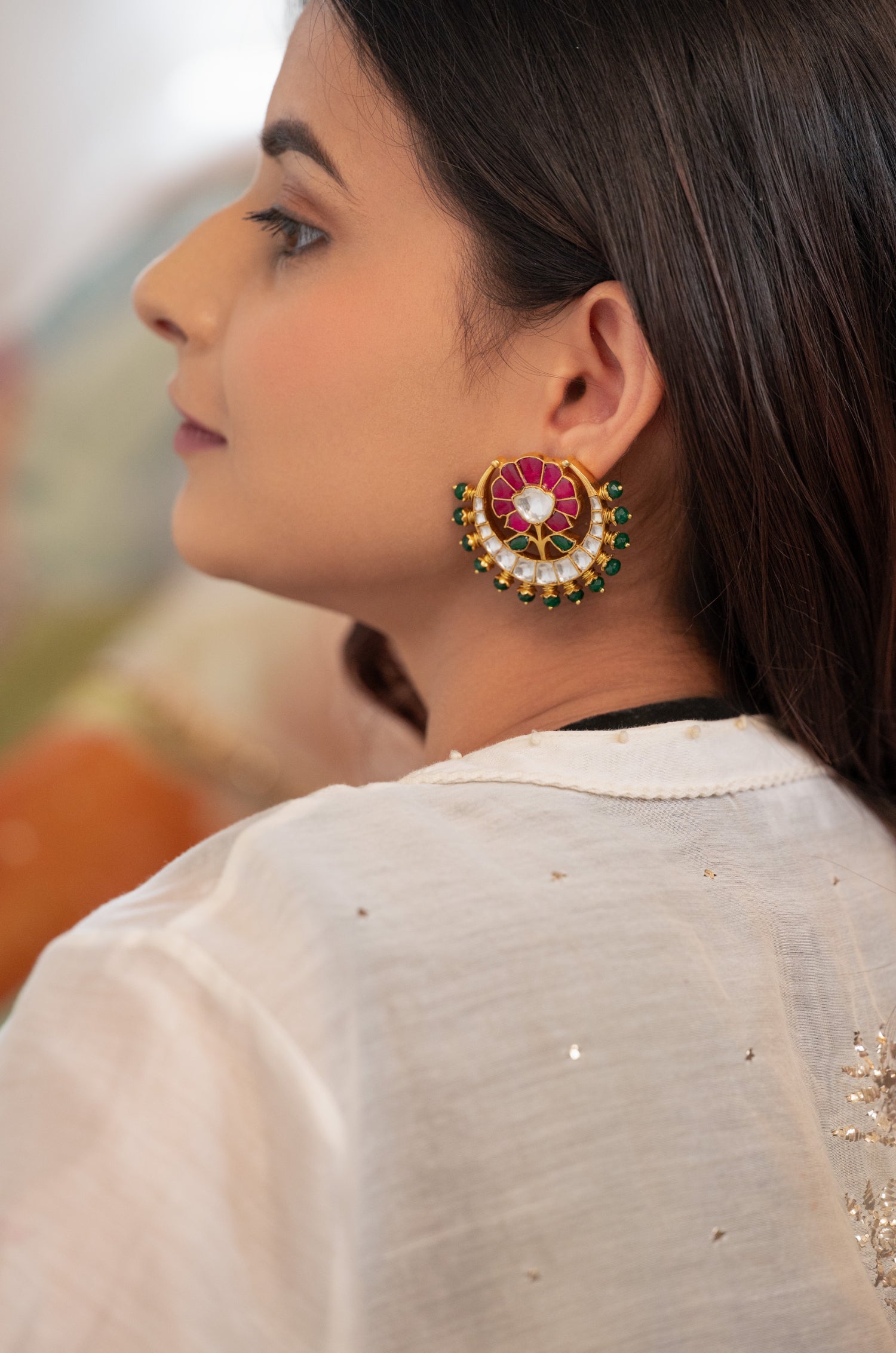 Enara Pink Kundan Earrings