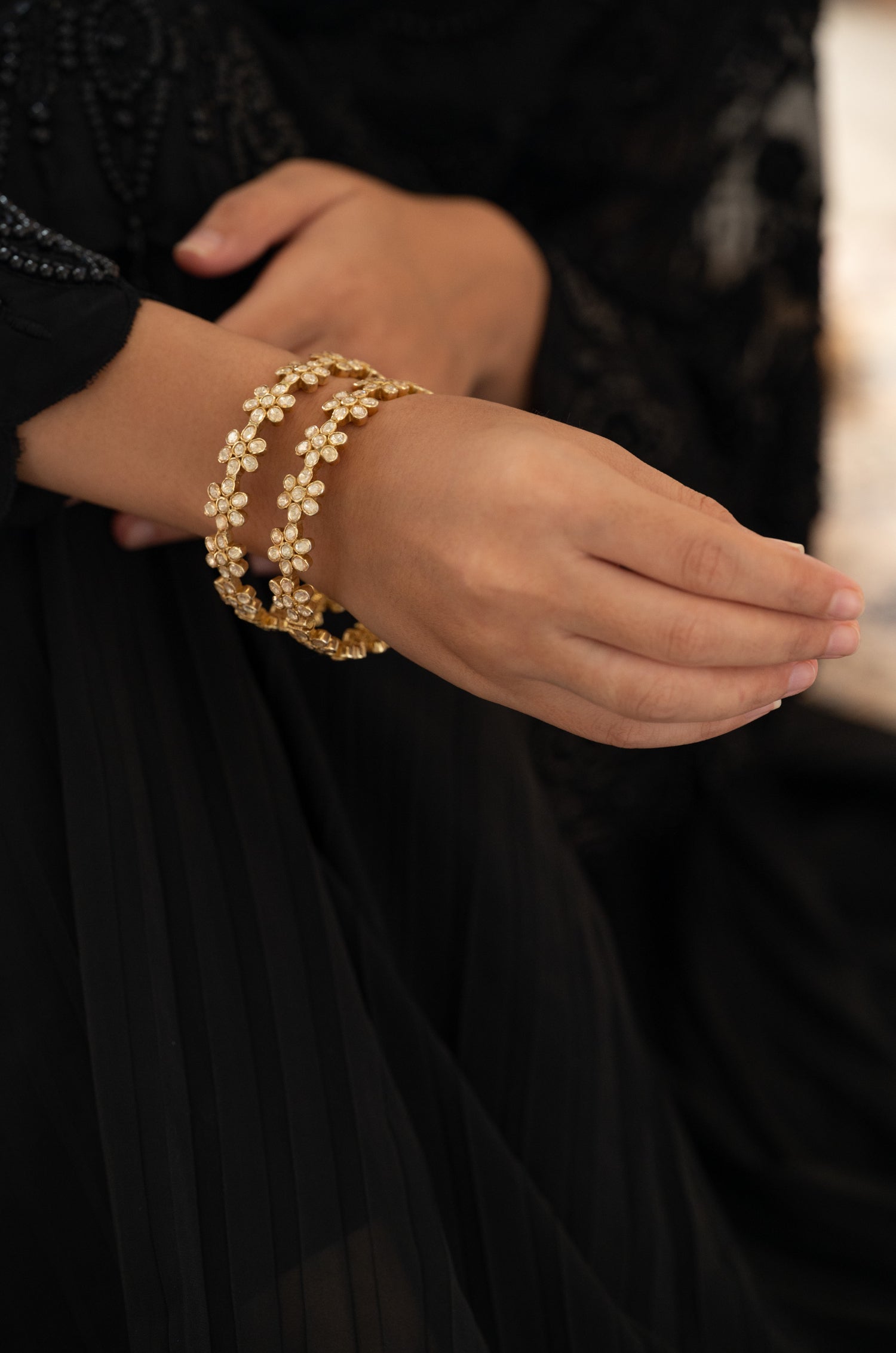 Arya Polki Silver Bangles - Set of 2