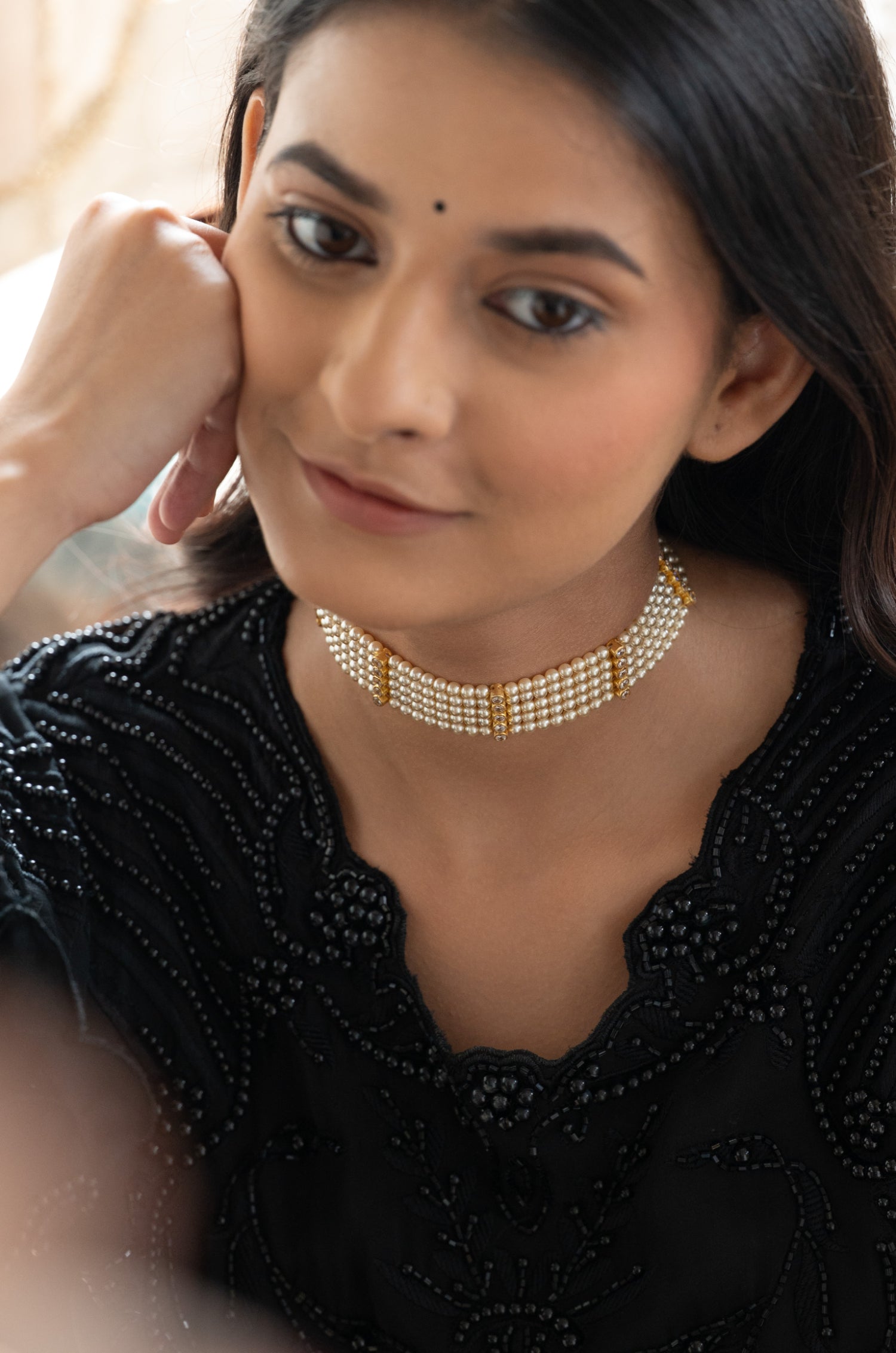 Ishika Pearl Silver Choker Necklace