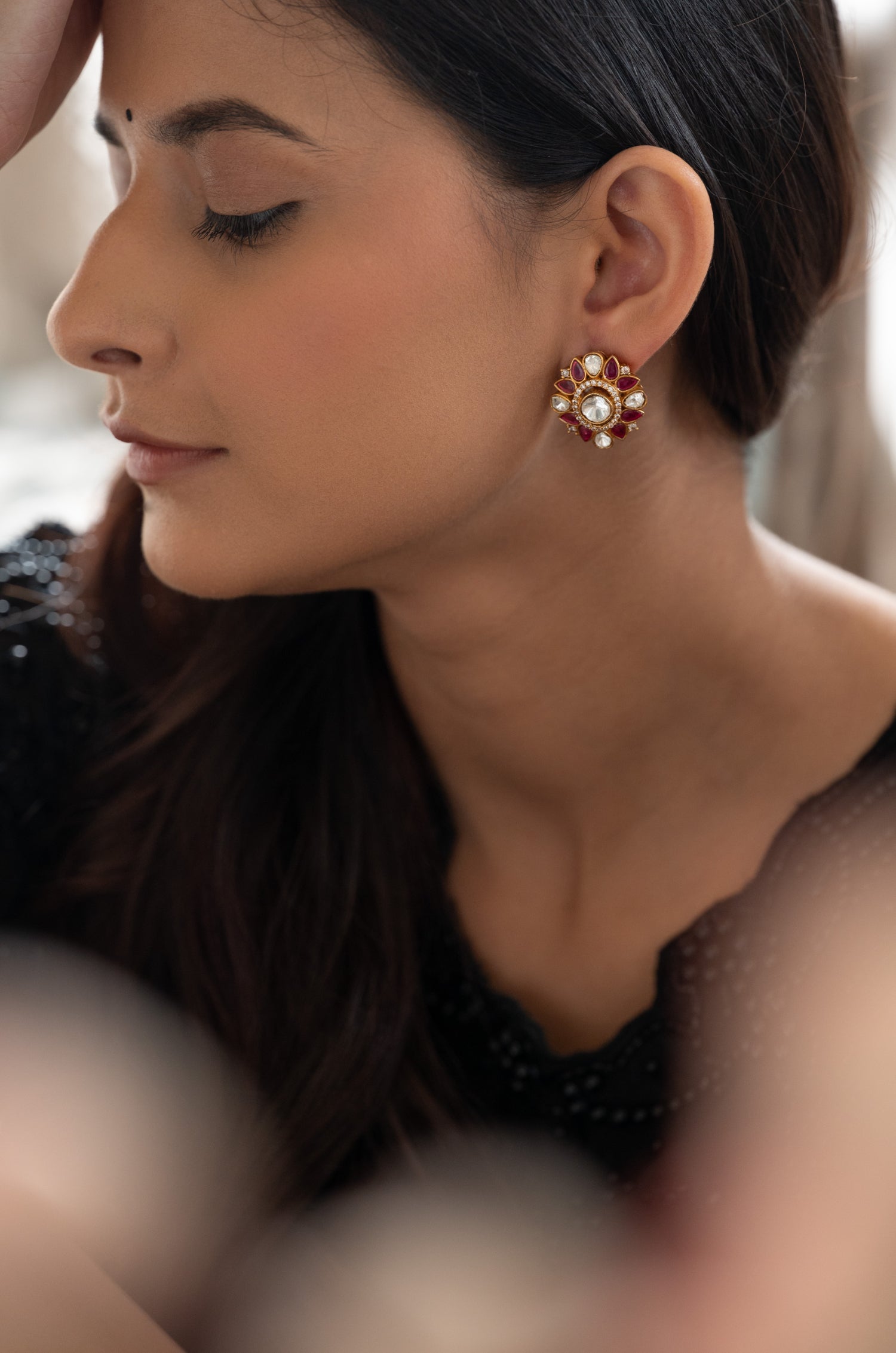 Tarika Red Polki Studs