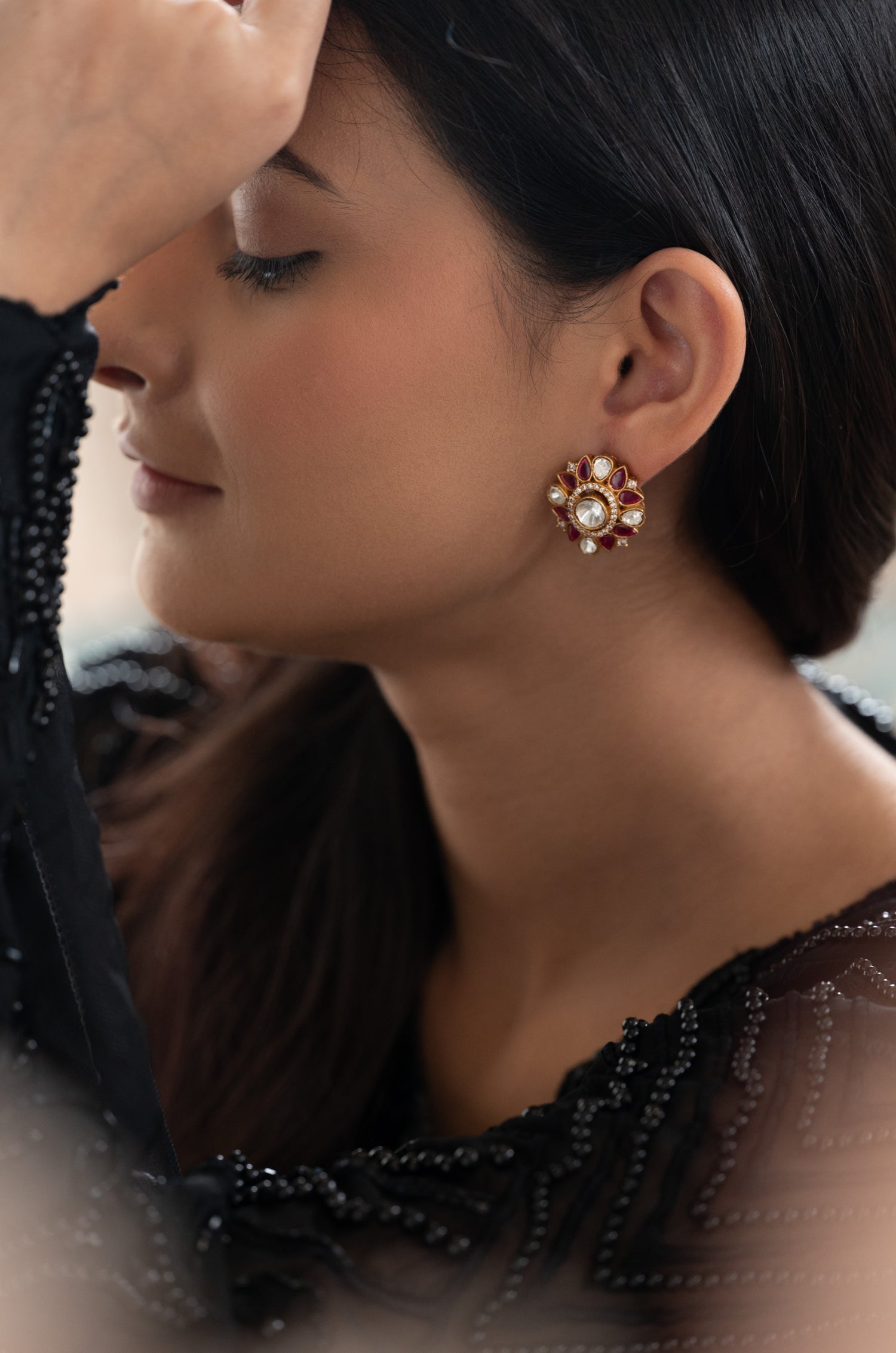 Tarika Red Polki Studs