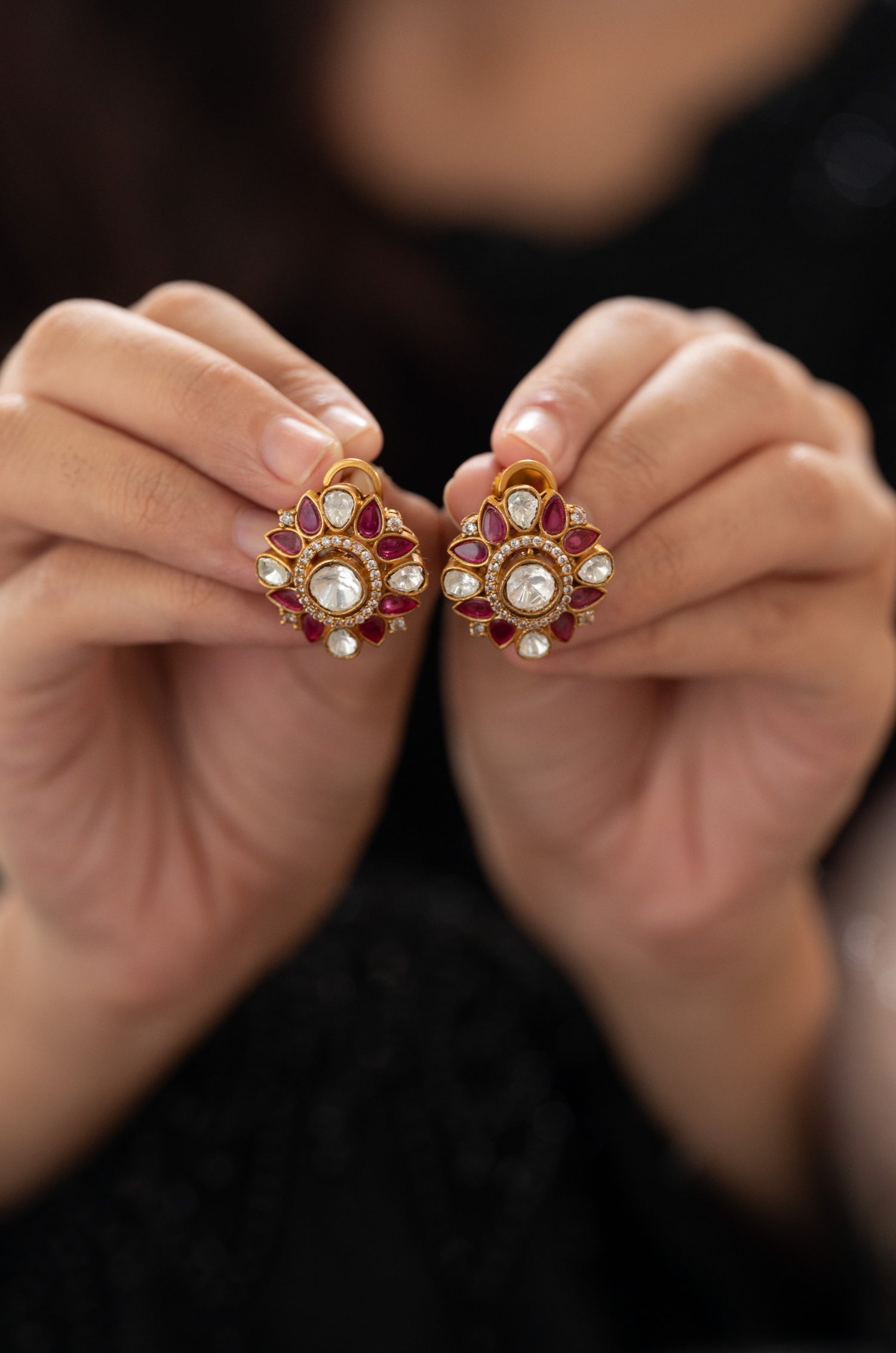 Tarika Red Polki Studs