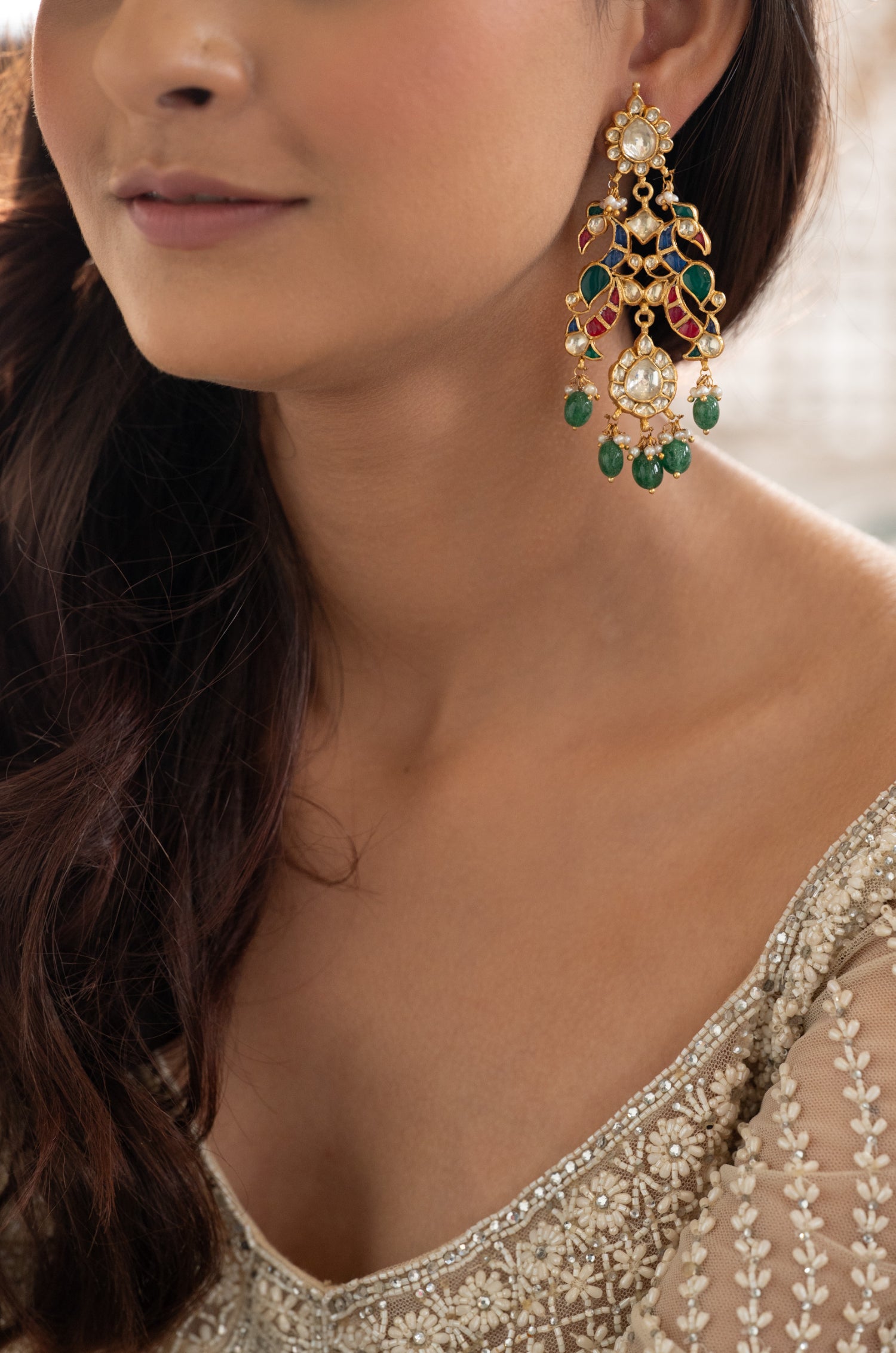 Ramika Fine Silver Kundan Danglers