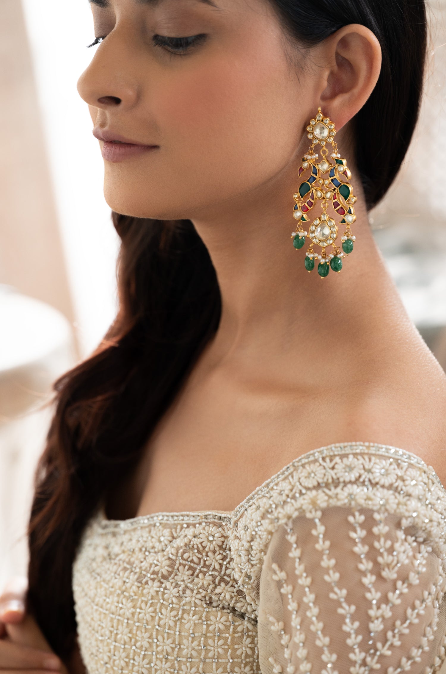 Ramika Fine Silver Kundan Danglers