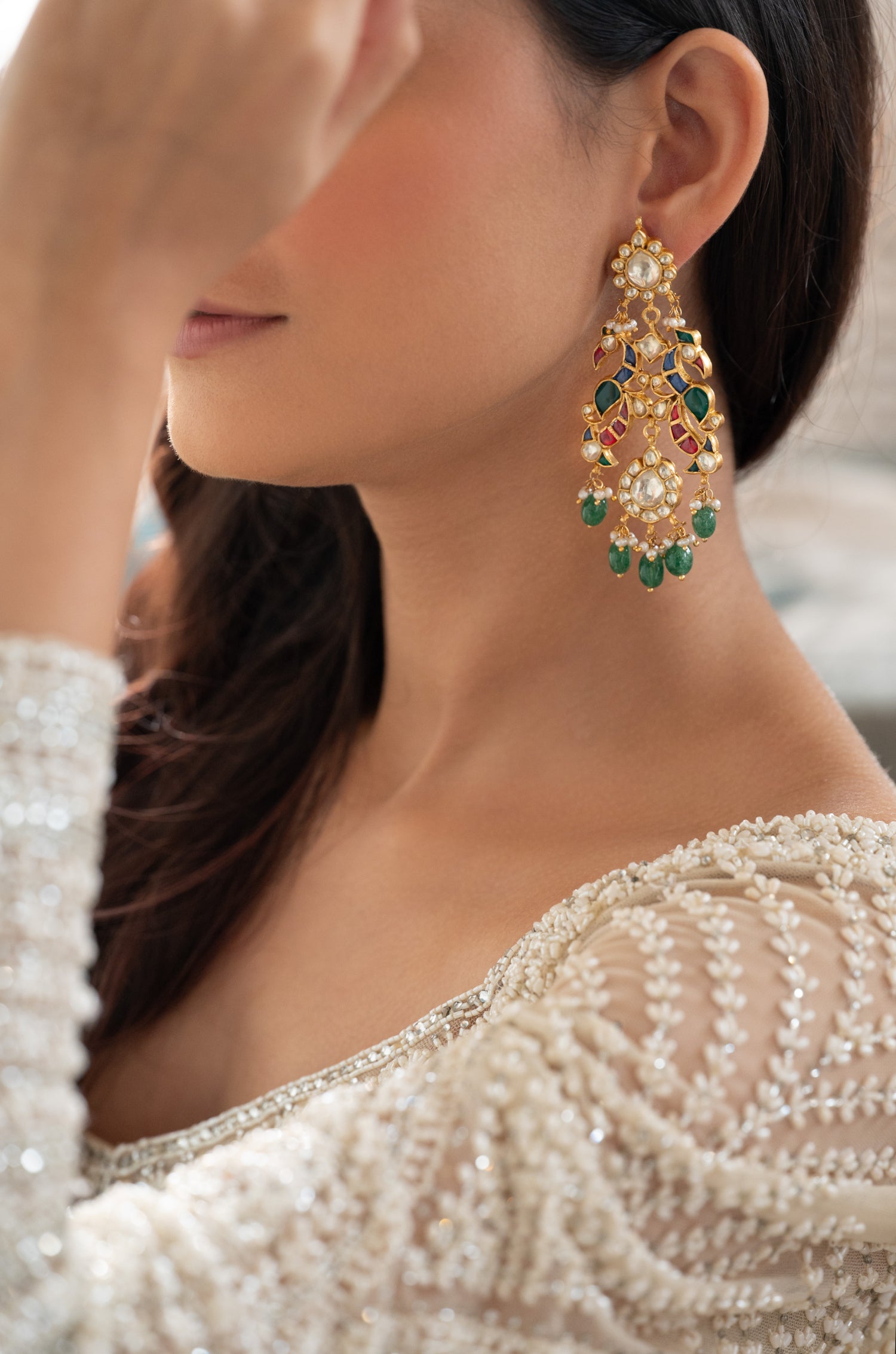 Ramika Fine Silver Kundan Danglers