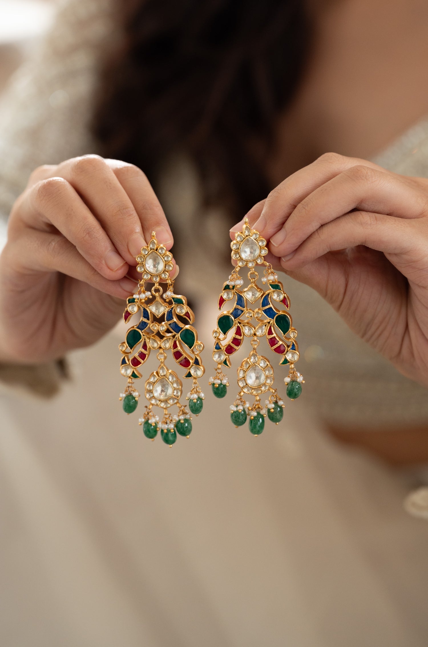 Ramika Fine Silver Kundan Danglers
