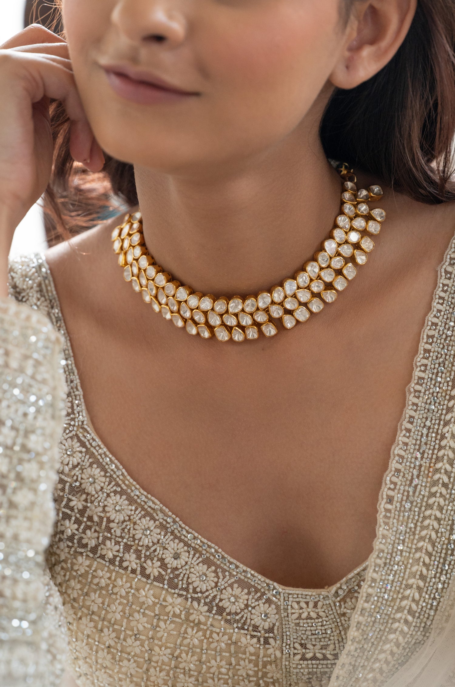 Malini Silver Polki Necklace