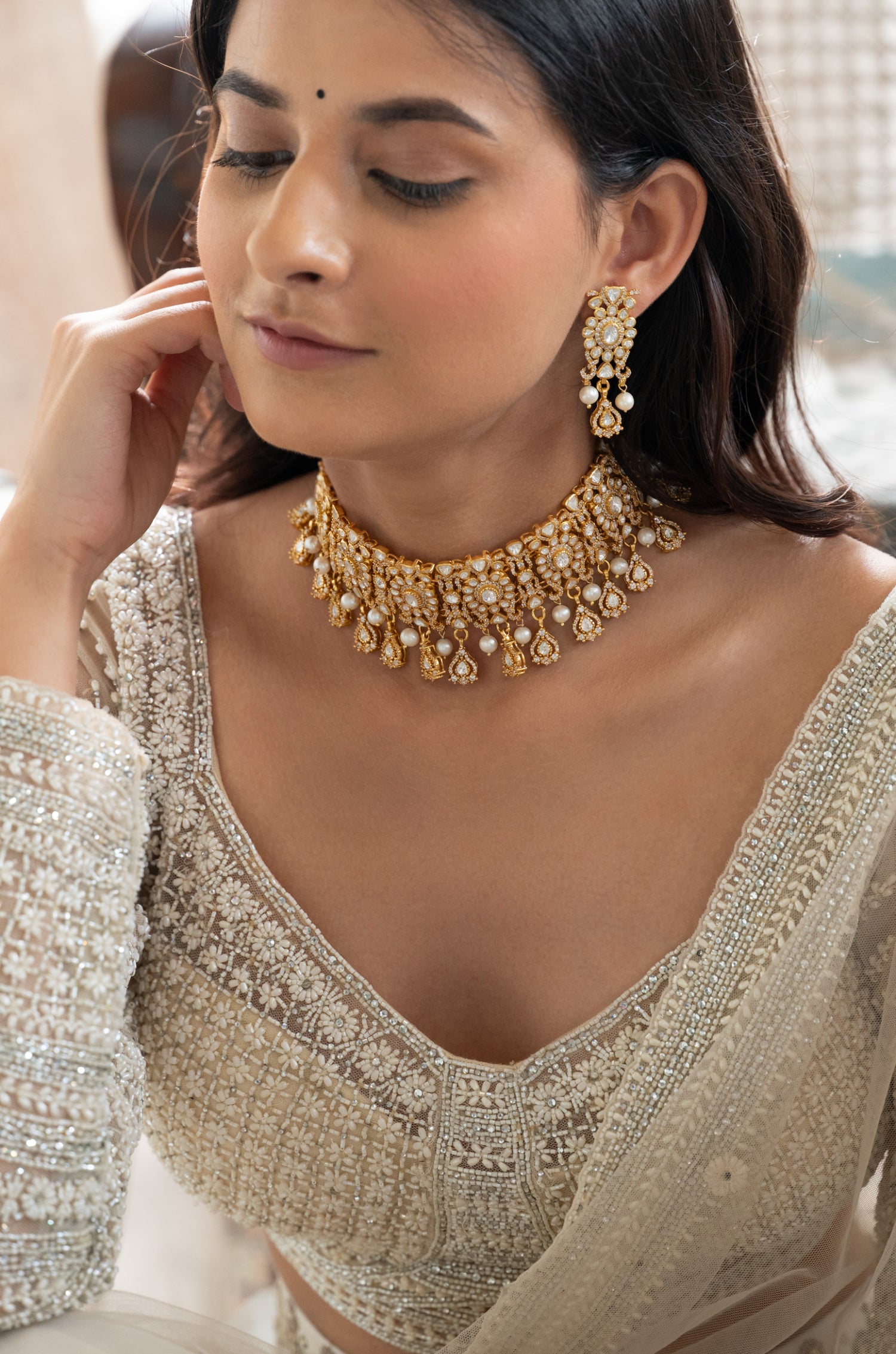 Kashi Silver Polki Necklace Set