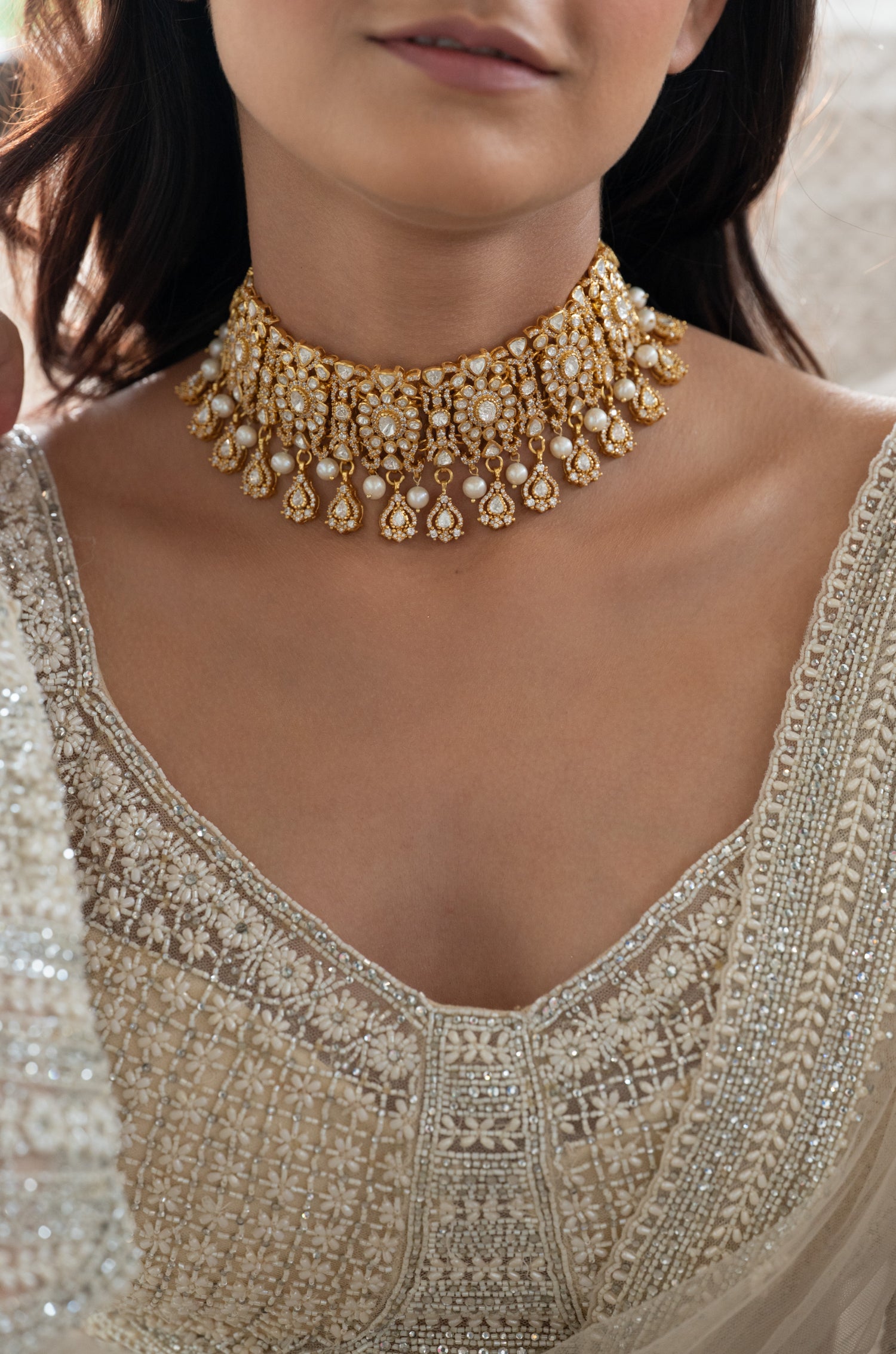 Kashi Silver Polki Necklace Set