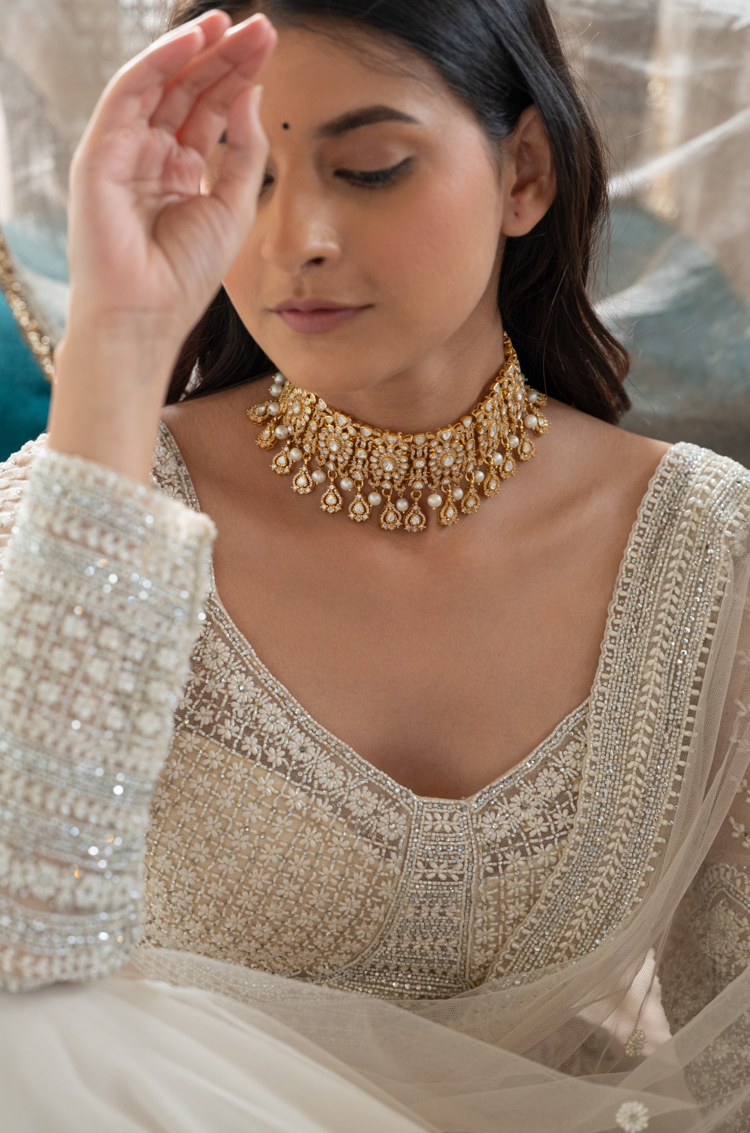 Kashi Silver Polki Necklace Set